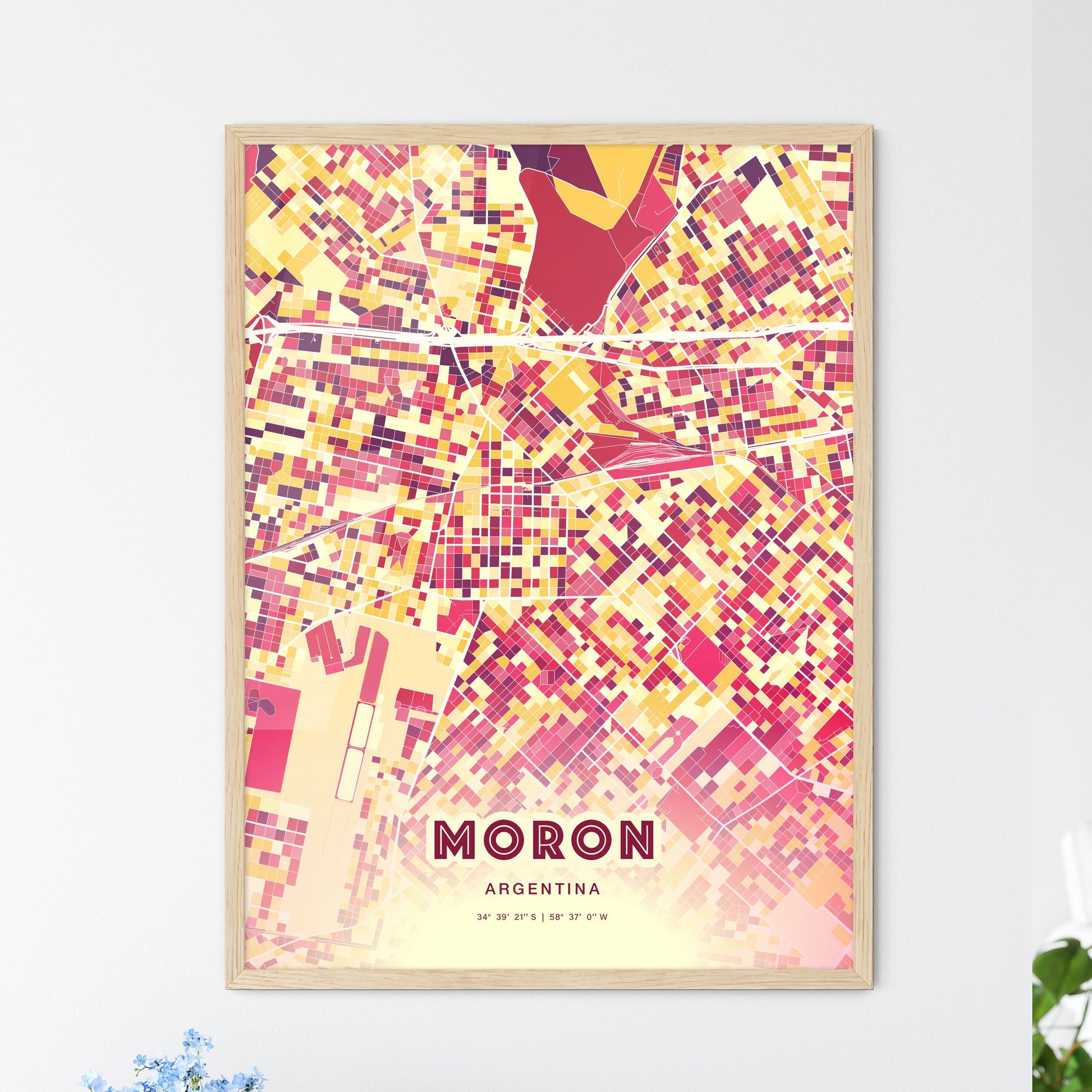 Colorful MORON ARGENTINA Fine Art Map Hot Red