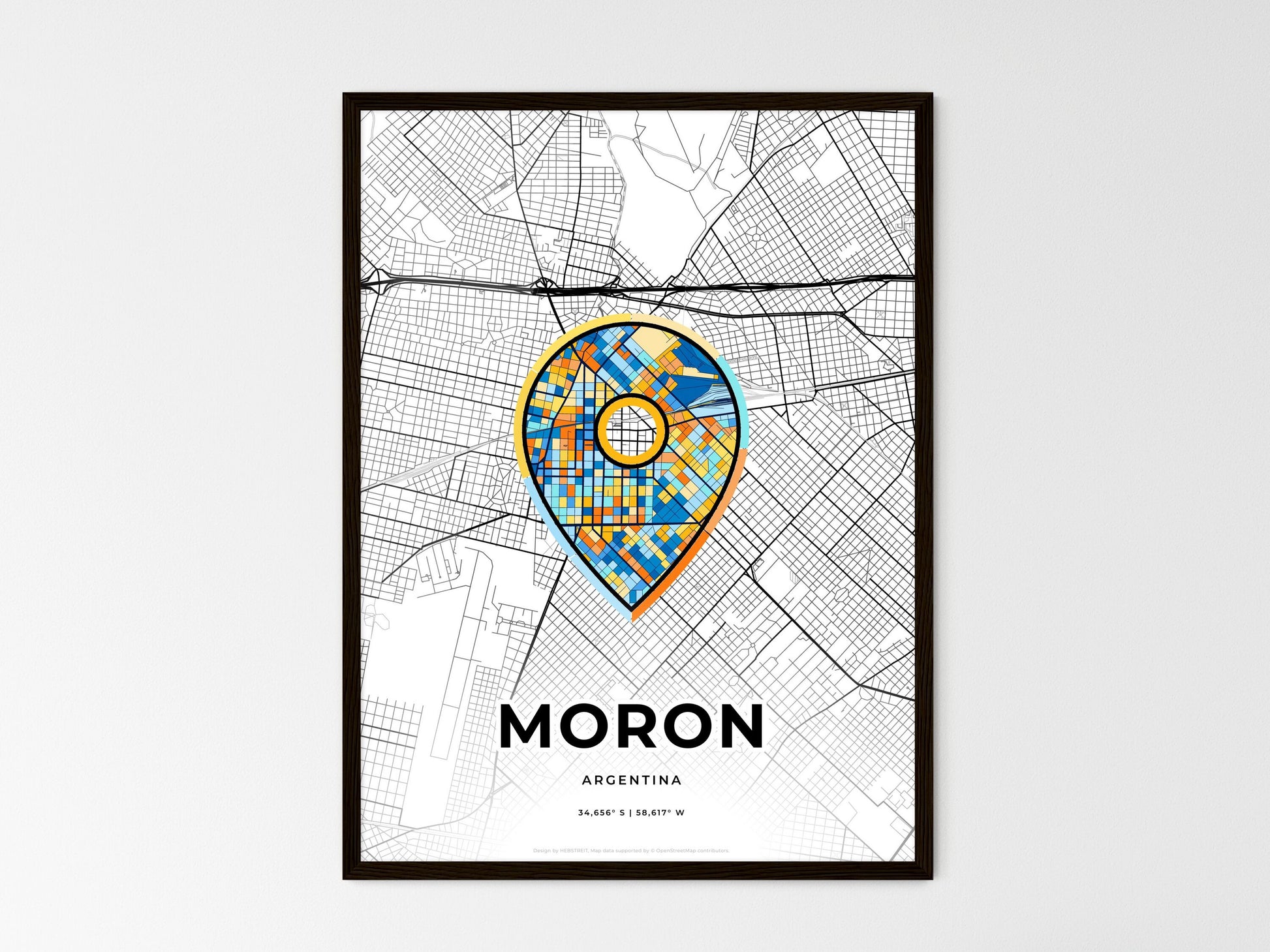 MORON ARGENTINA minimal art map with a colorful icon. Style 1