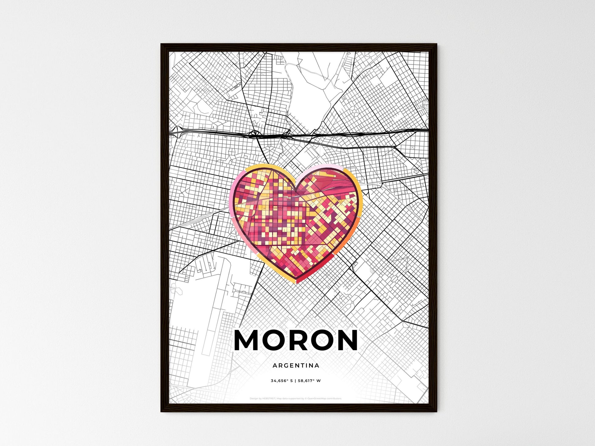 MORON ARGENTINA minimal art map with a colorful icon. Style 2