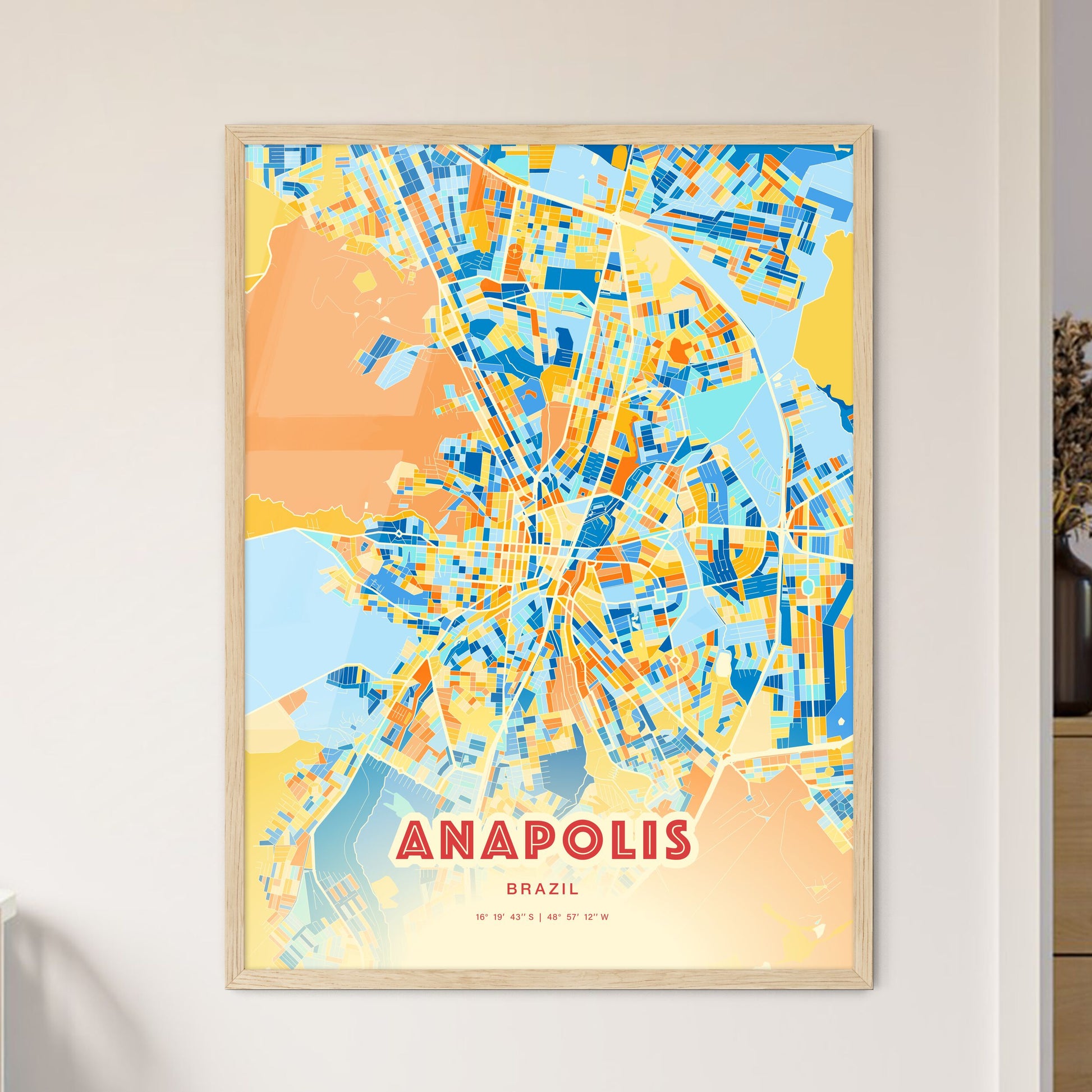 Colorful ANAPOLIS BRAZIL Fine Art Map Blue Orange