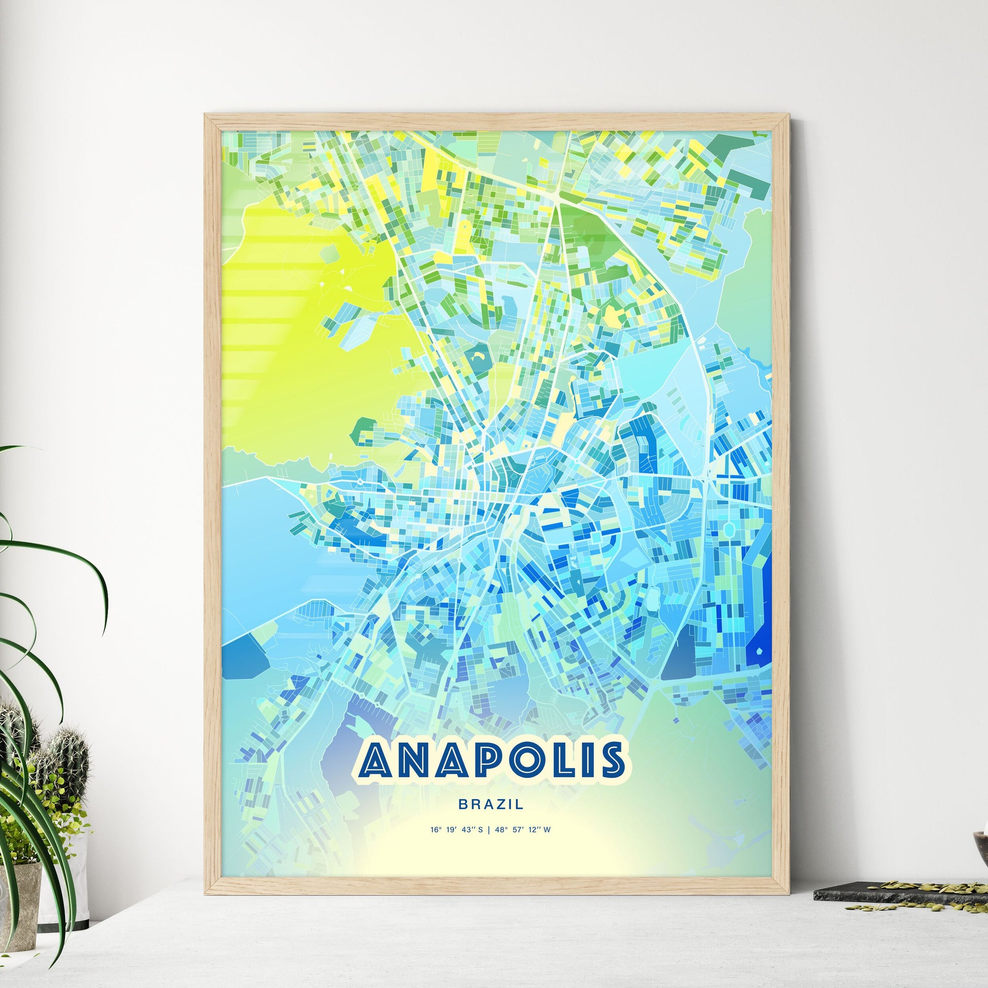 Colorful ANAPOLIS BRAZIL Fine Art Map Cool Blue