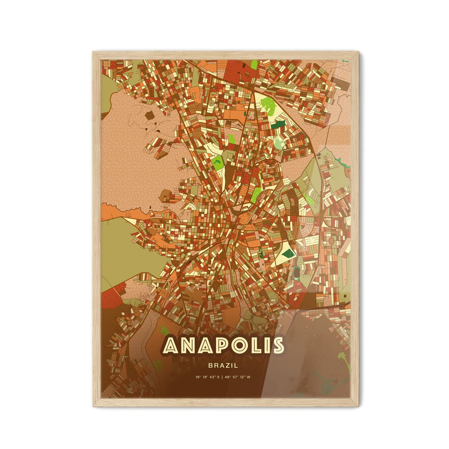 Colorful ANAPOLIS BRAZIL Fine Art Map Farmhouse