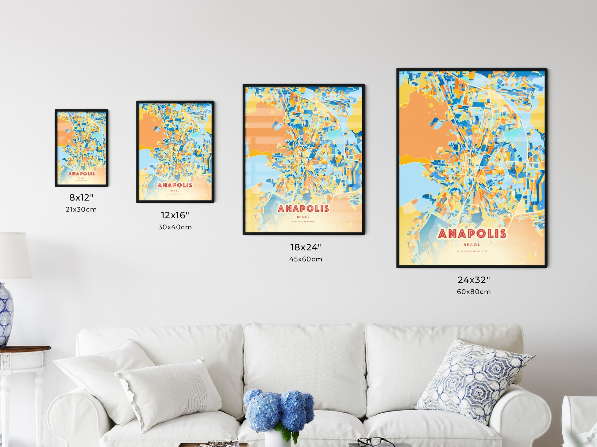 Colorful ANAPOLIS BRAZIL Fine Art Map Blue Orange