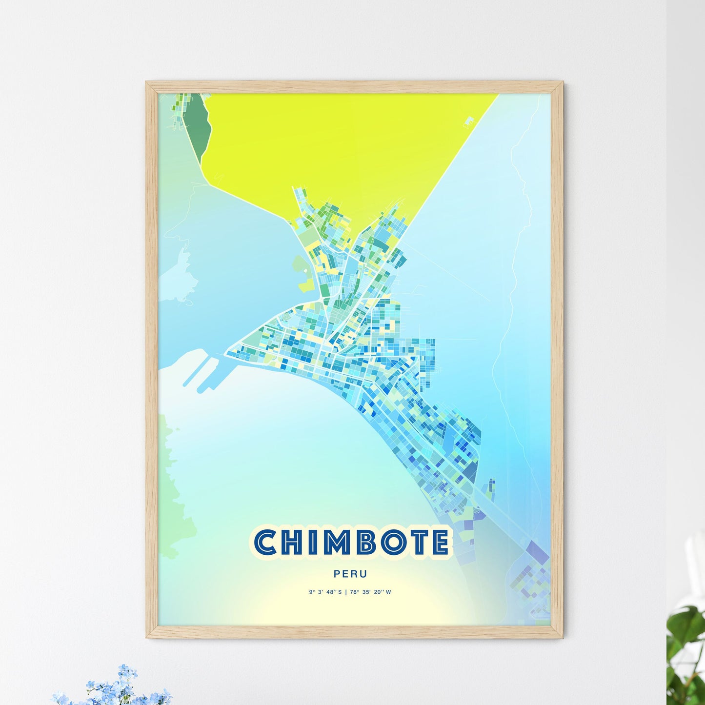 Colorful CHIMBOTE PERU Fine Art Map Cool Blue