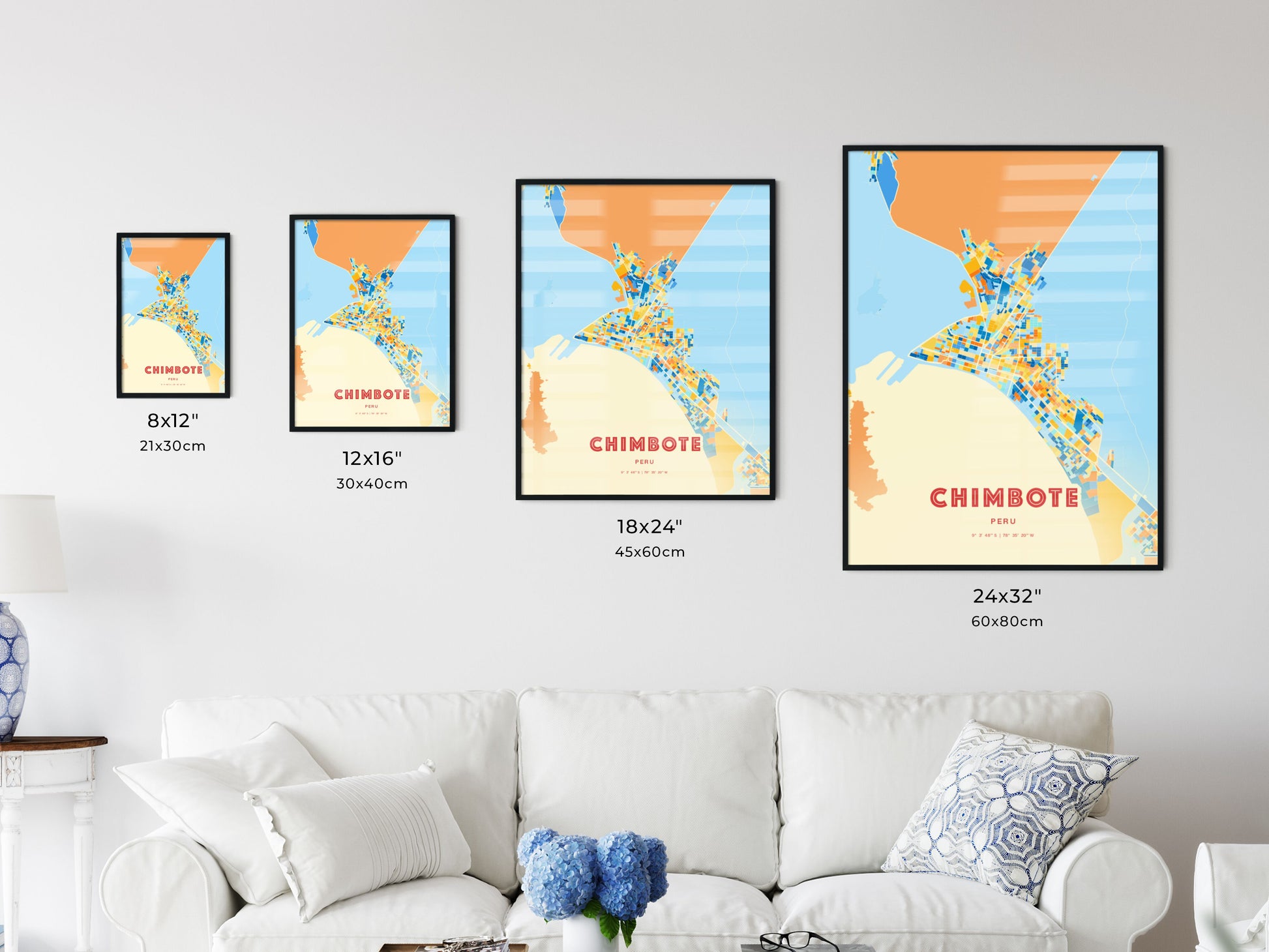 Colorful CHIMBOTE PERU Fine Art Map Blue Orange