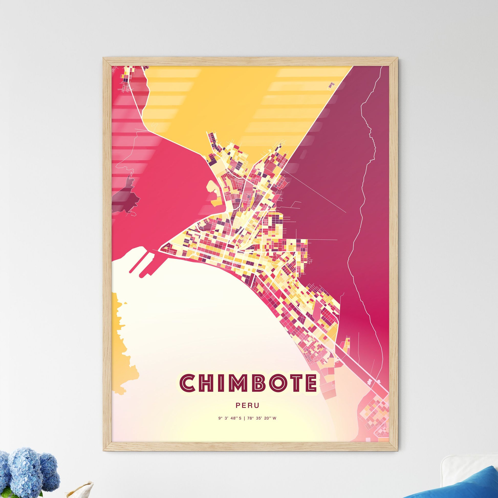 Colorful CHIMBOTE PERU Fine Art Map Hot Red