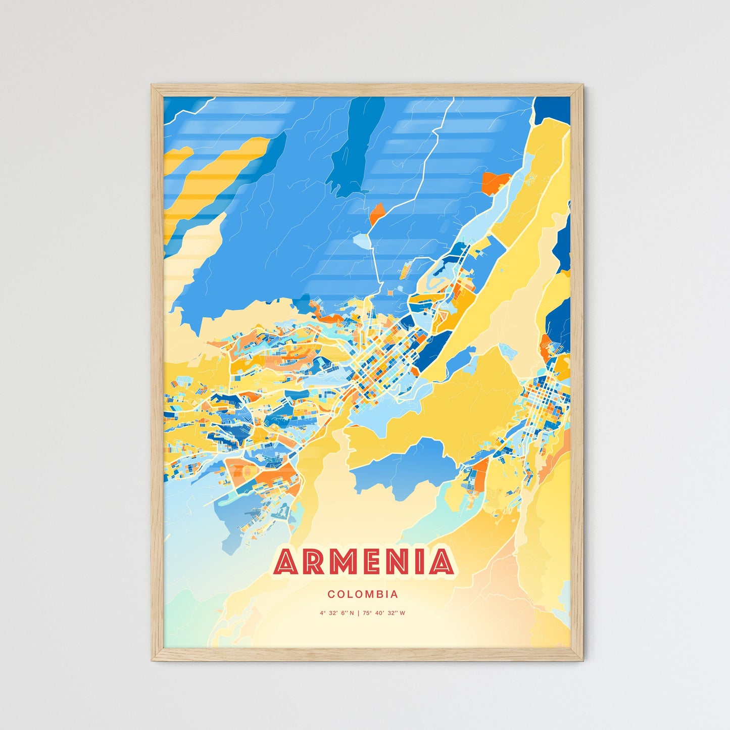 Colorful ARMENIA COLOMBIA Fine Art Map Blue Orange