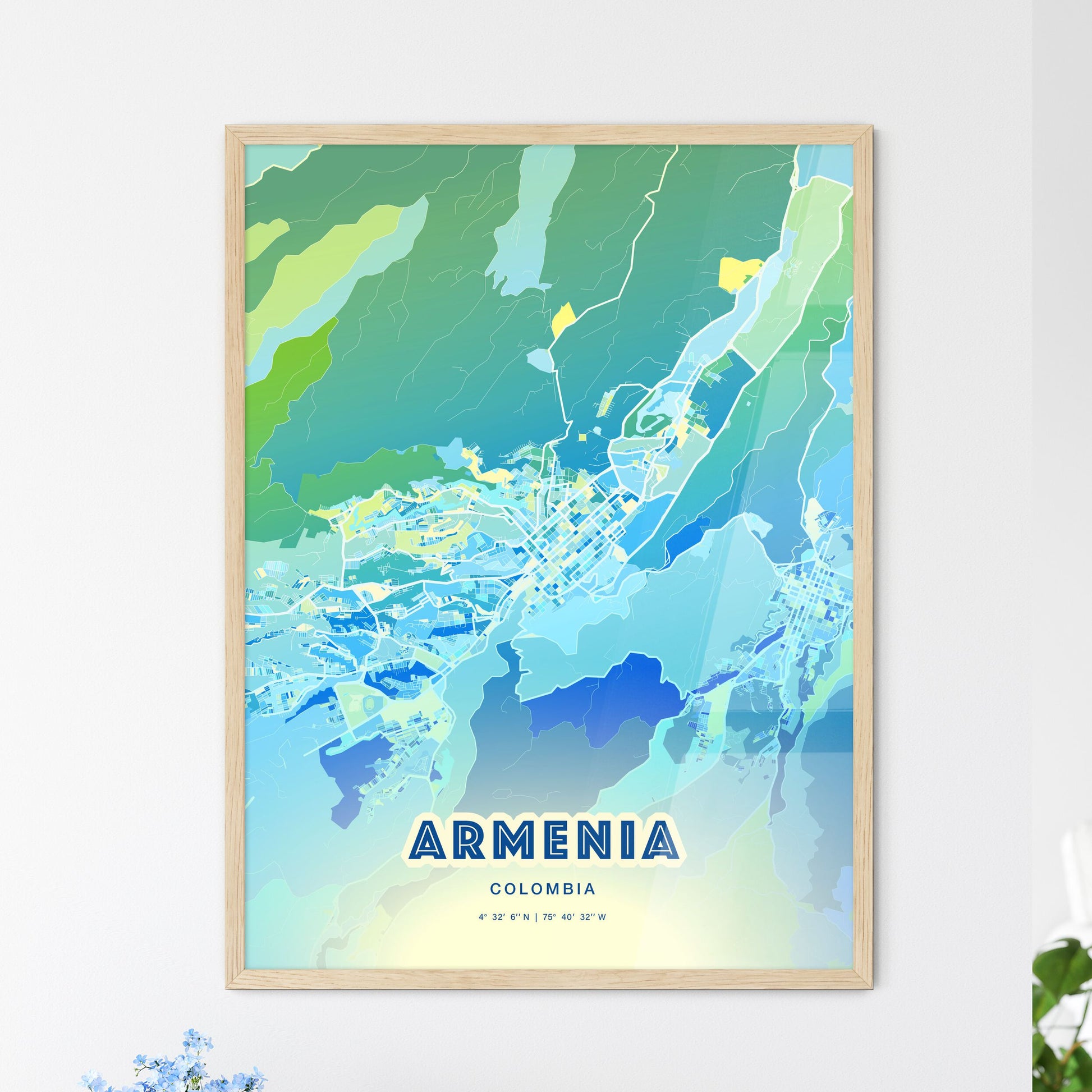 Colorful ARMENIA COLOMBIA Fine Art Map Cool Blue