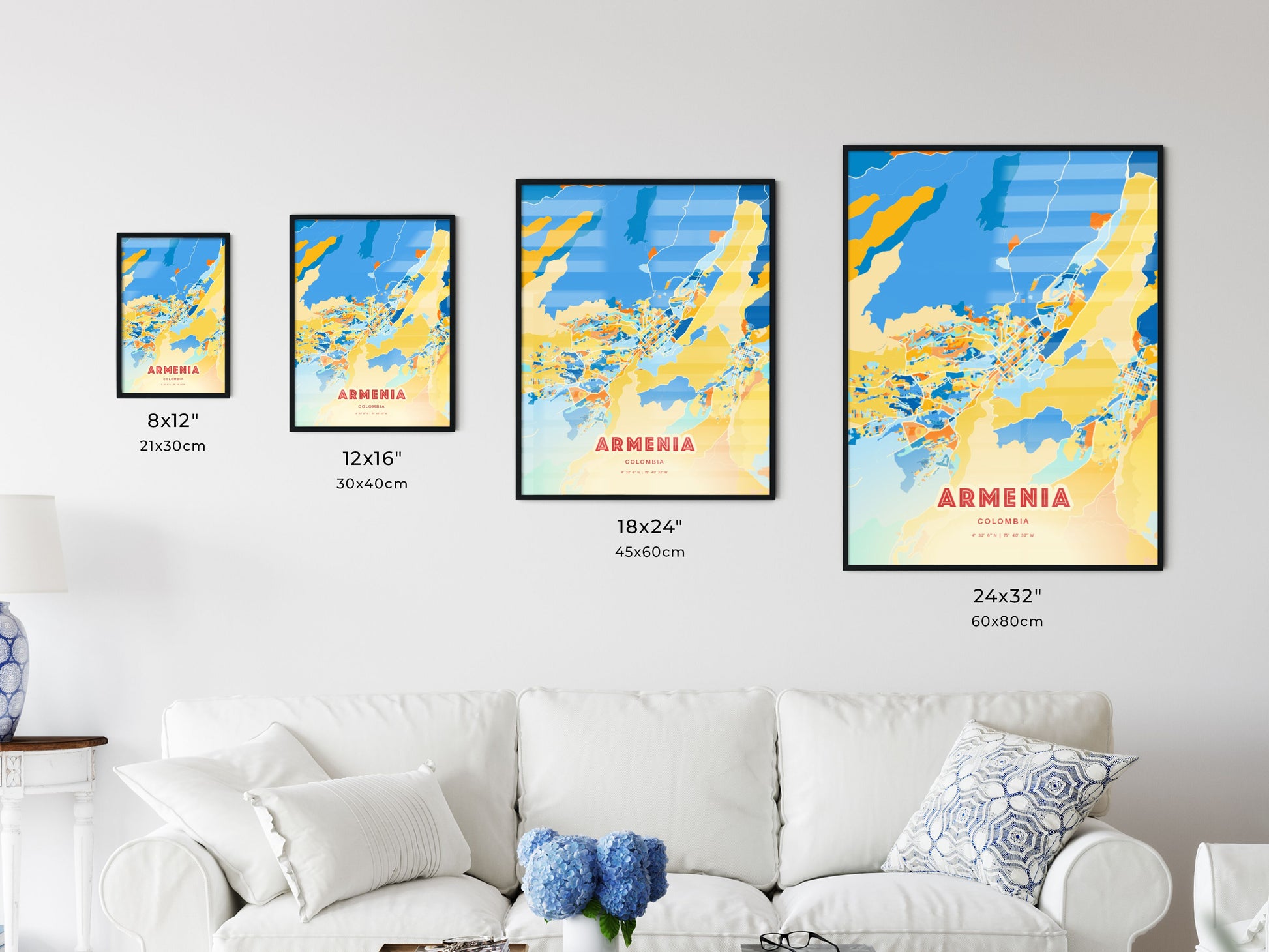 Colorful ARMENIA COLOMBIA Fine Art Map Blue Orange