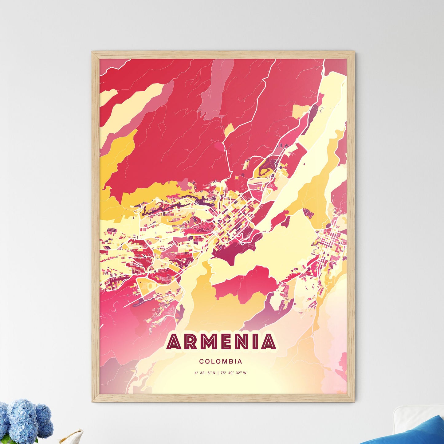 Colorful ARMENIA COLOMBIA Fine Art Map Hot Red