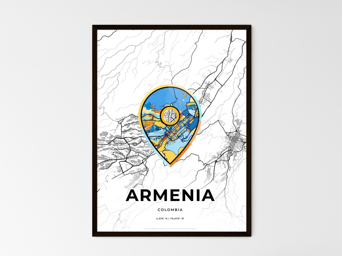 ARMENIA COLOMBIA minimal art map with a colorful icon. Where it all began, Couple map gift. Style 1