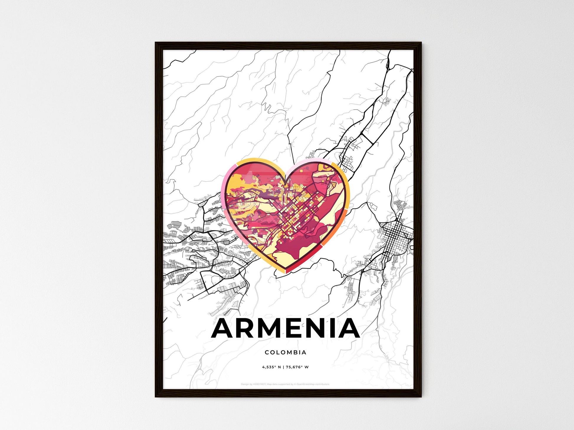 ARMENIA COLOMBIA minimal art map with a colorful icon. Where it all began, Couple map gift. Style 2