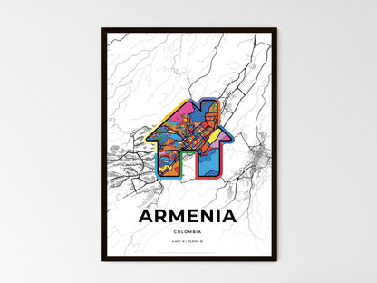 ARMENIA COLOMBIA minimal art map with a colorful icon. Where it all began, Couple map gift. Style 3