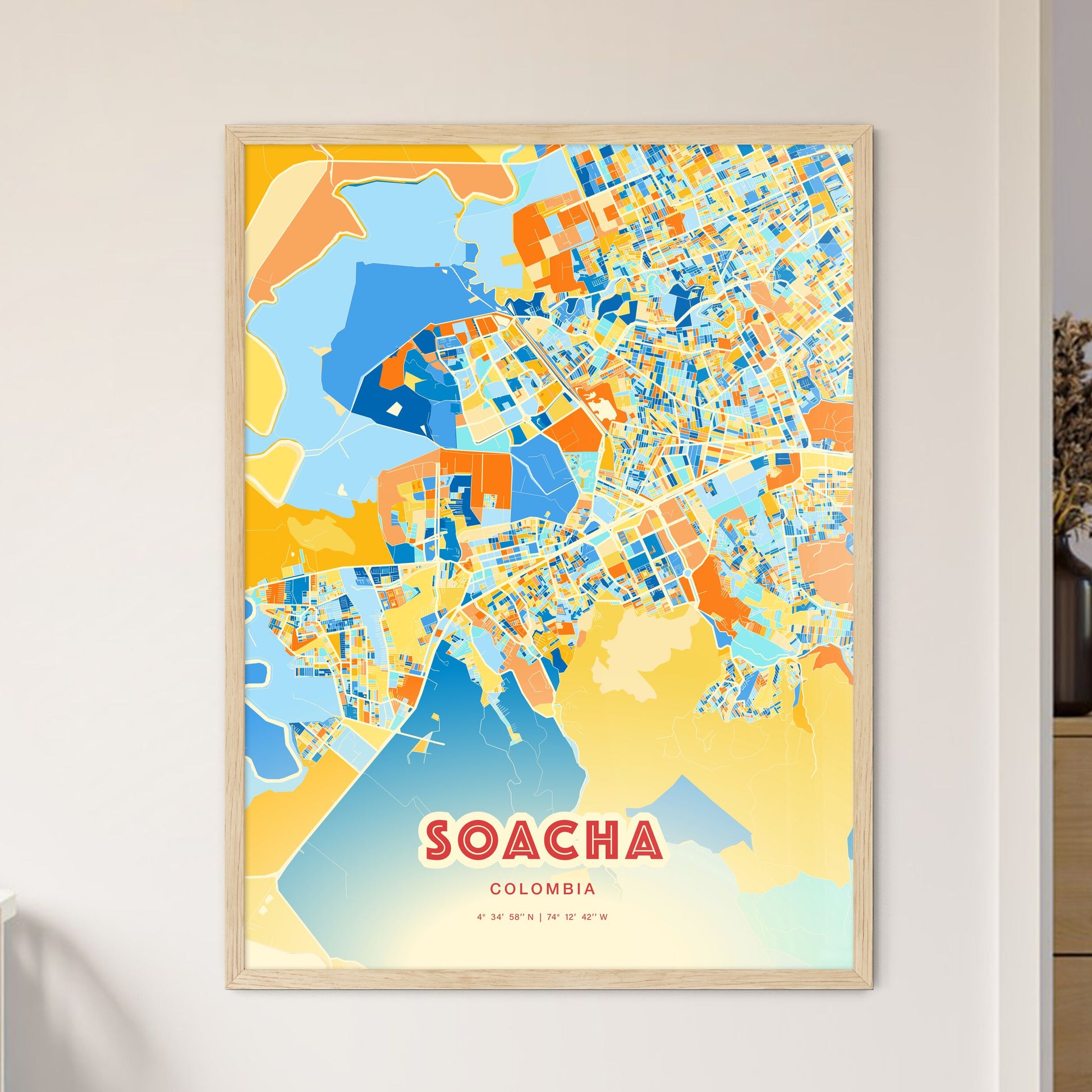 Colorful SOACHA COLOMBIA Fine Art Map Blue Orange