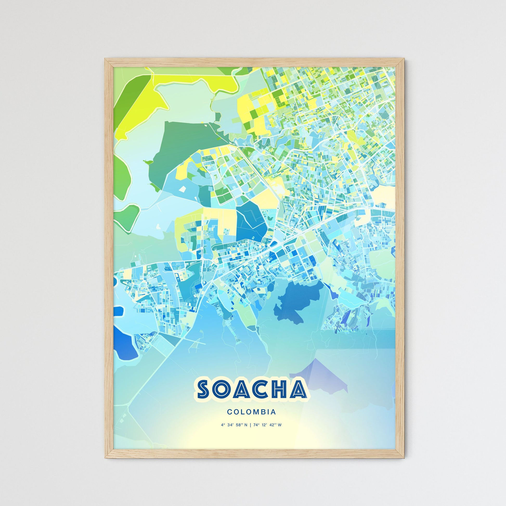 Colorful SOACHA COLOMBIA Fine Art Map Cool Blue