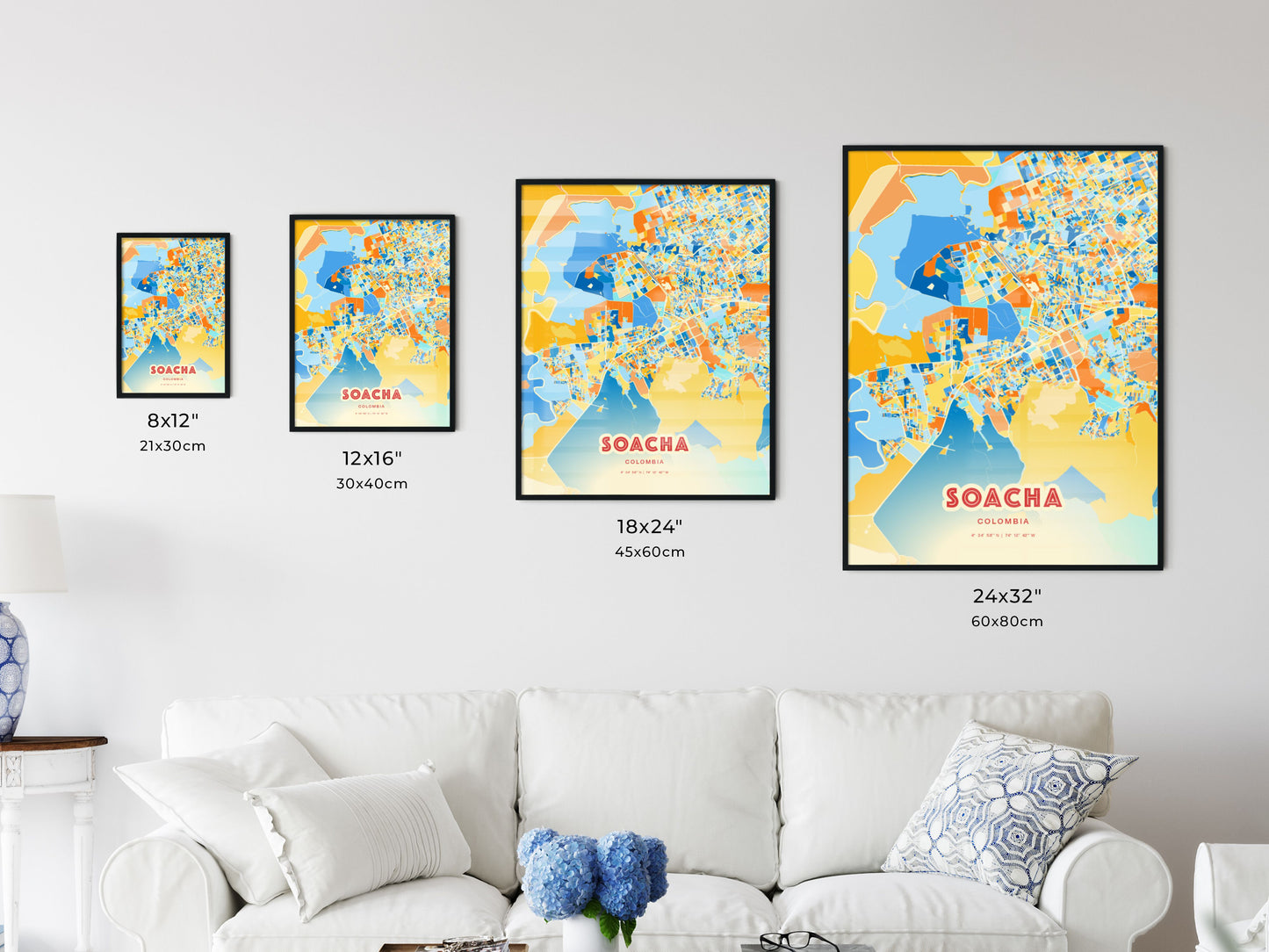 Colorful SOACHA COLOMBIA Fine Art Map Blue Orange