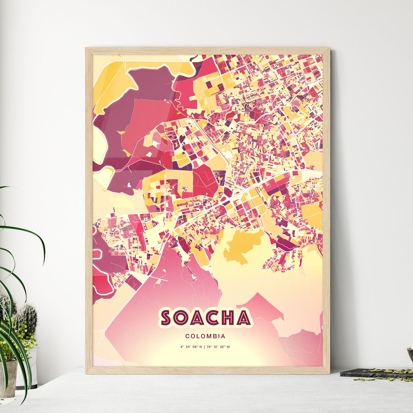 Colorful SOACHA COLOMBIA Fine Art Map Hot Red