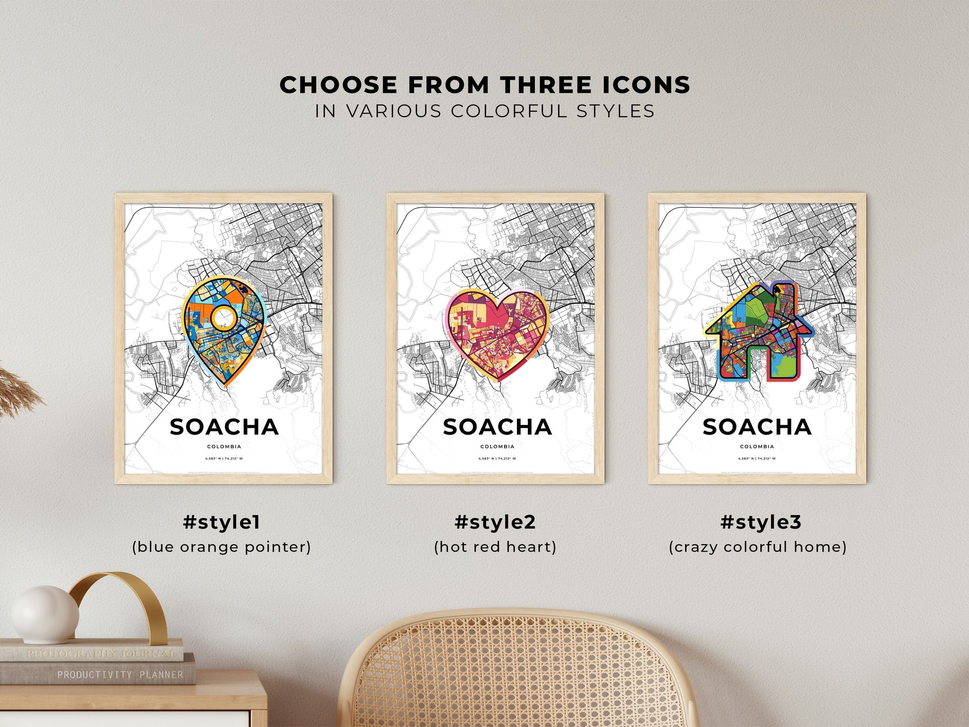 Soacha Colombia maps with colorful icons