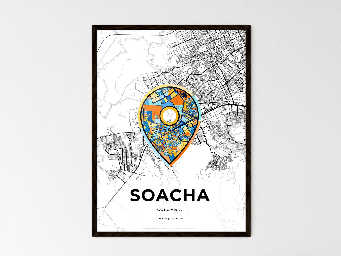 Soacha Colombia wedding art map with pointer icon
