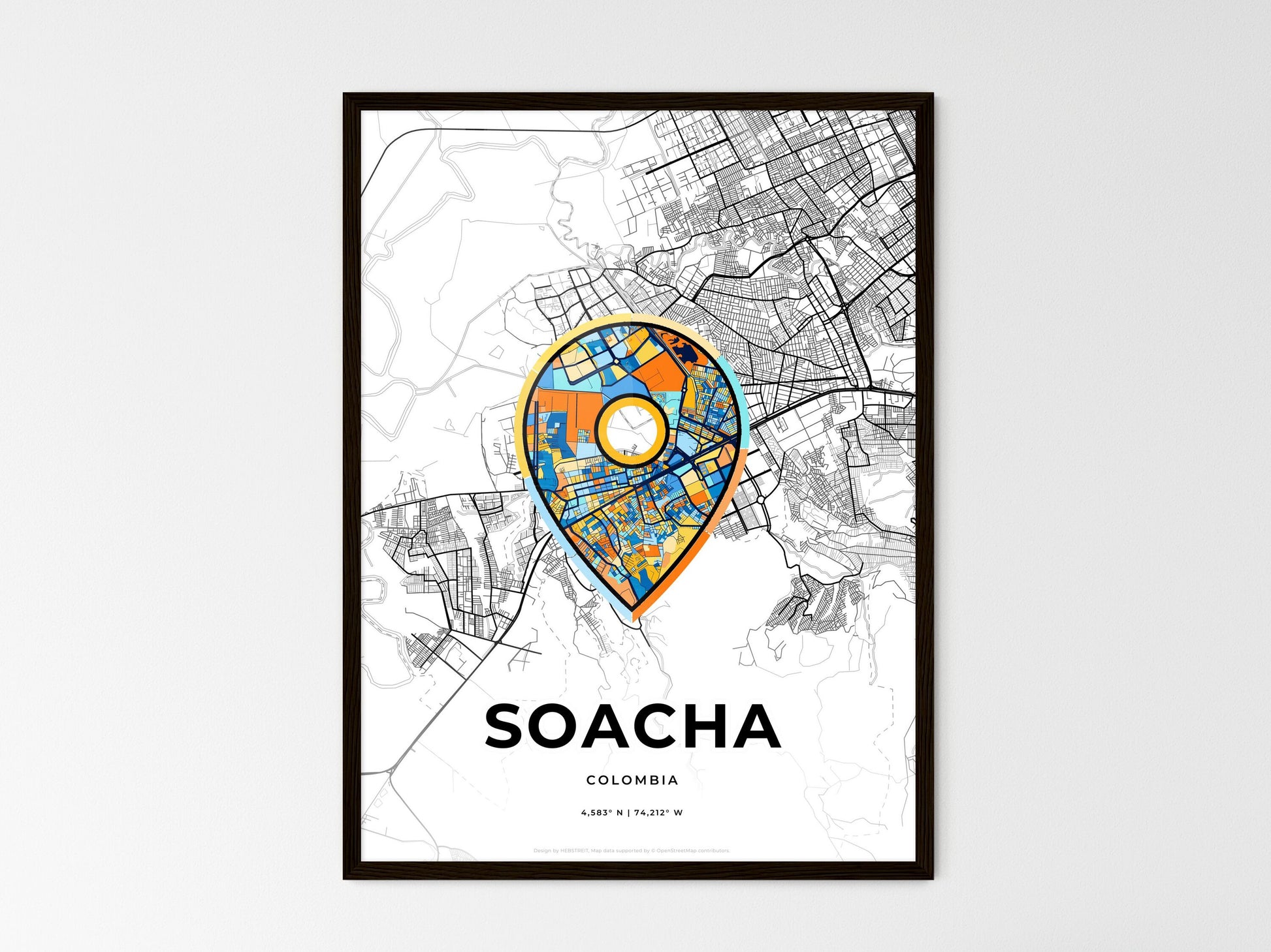 Soacha Colombia wedding art map with pointer icon