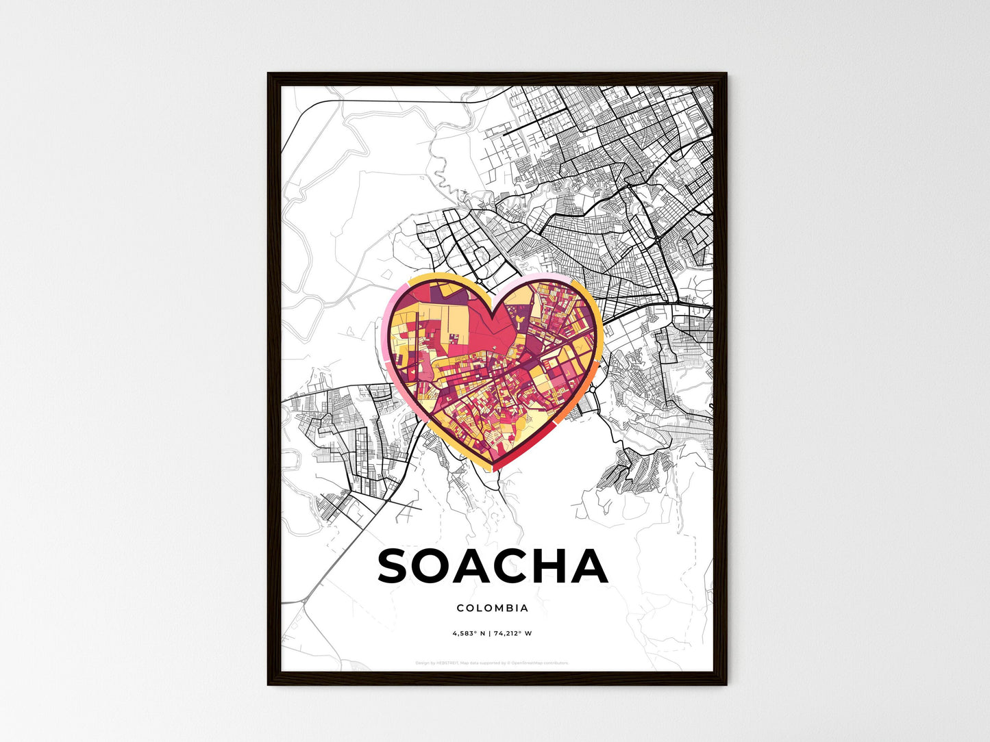 Soacha Colombia wedding art map with heart icon