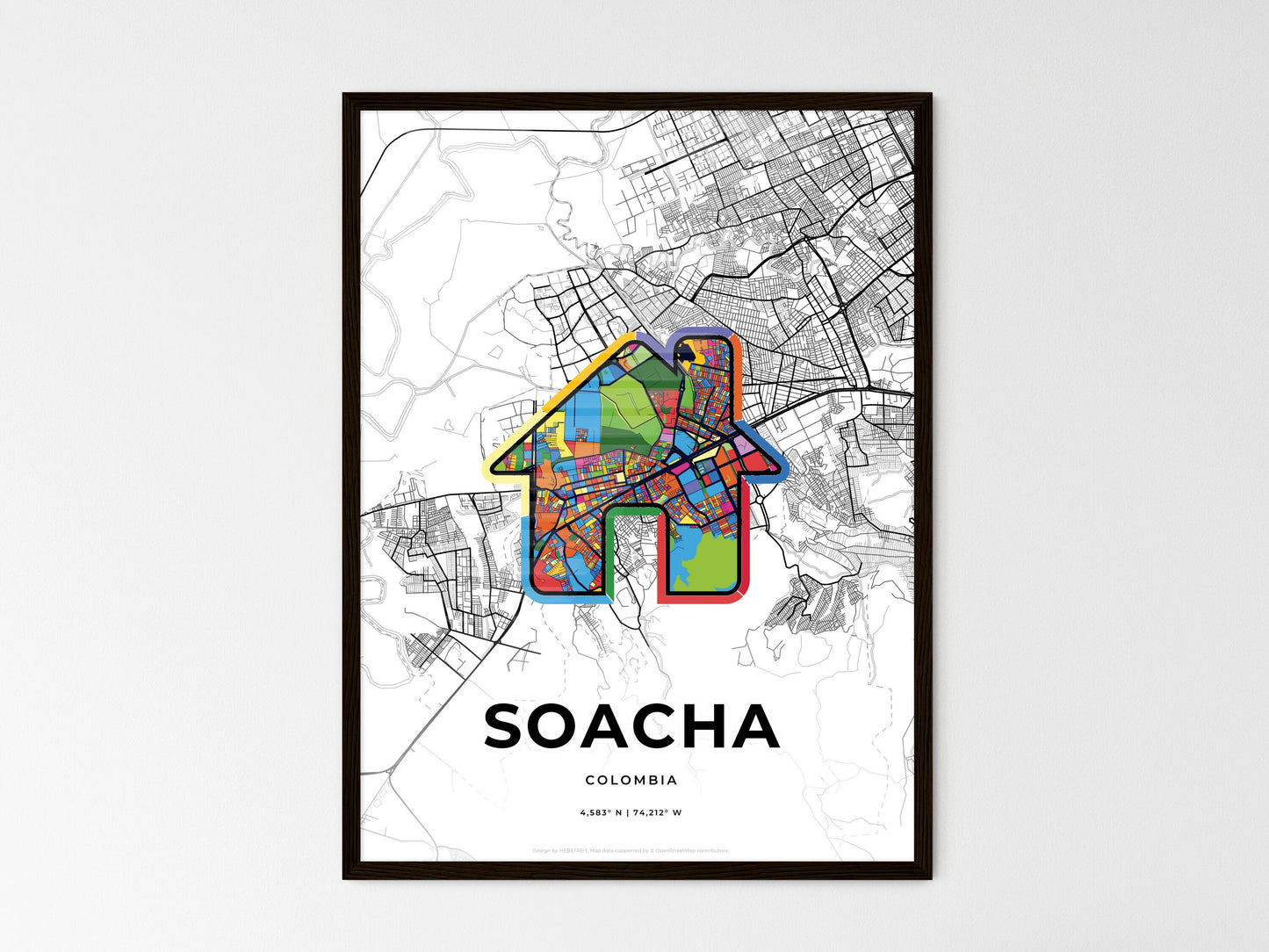 Soacha Colombia wedding art map with home icon