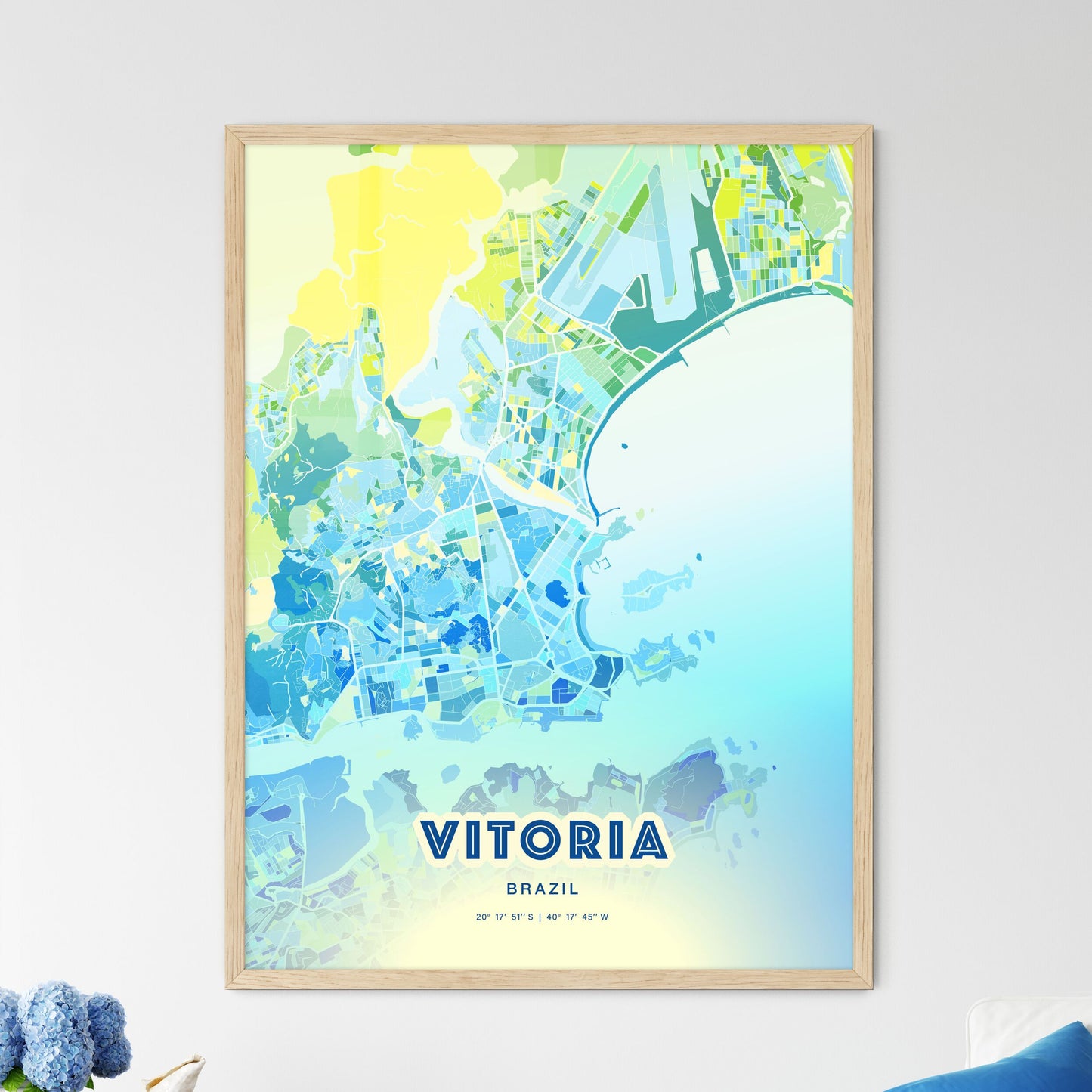 Colorful VITORIA BRAZIL Fine Art Map Cool Blue