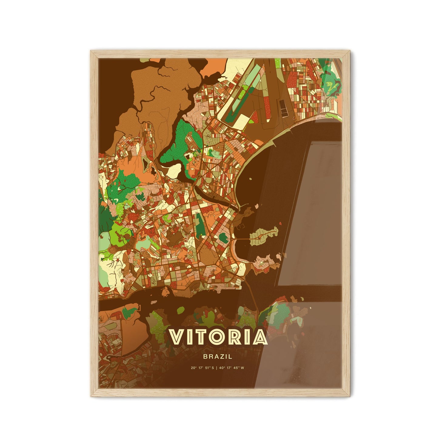 Colorful VITORIA BRAZIL Fine Art Map Farmhouse