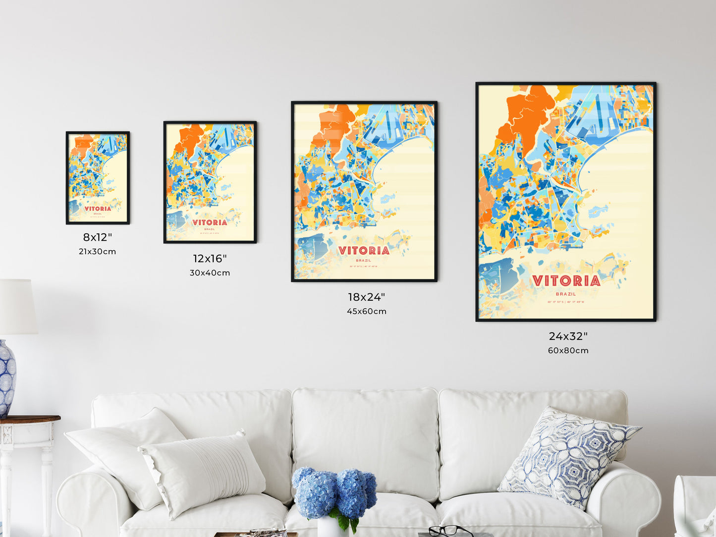 Colorful VITORIA BRAZIL Fine Art Map Blue Orange