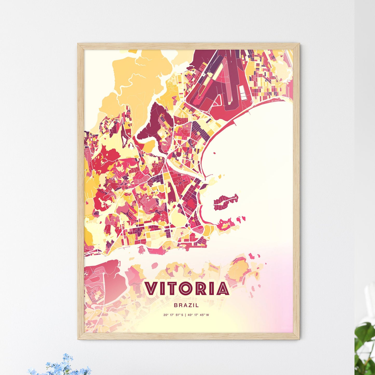 Colorful VITORIA BRAZIL Fine Art Map Hot Red