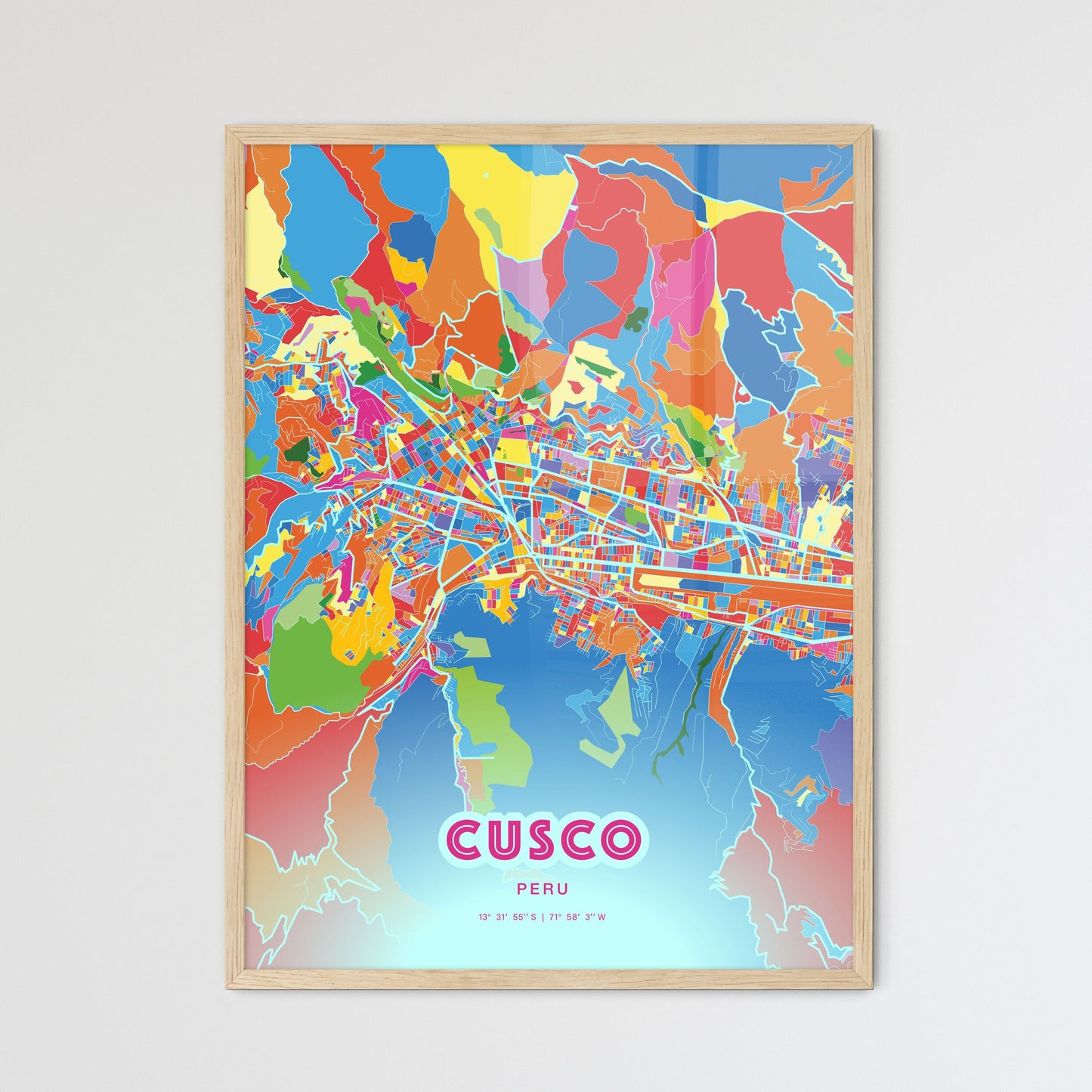 Colorful CUSCO PERU Fine Art Map Crazy Colors
