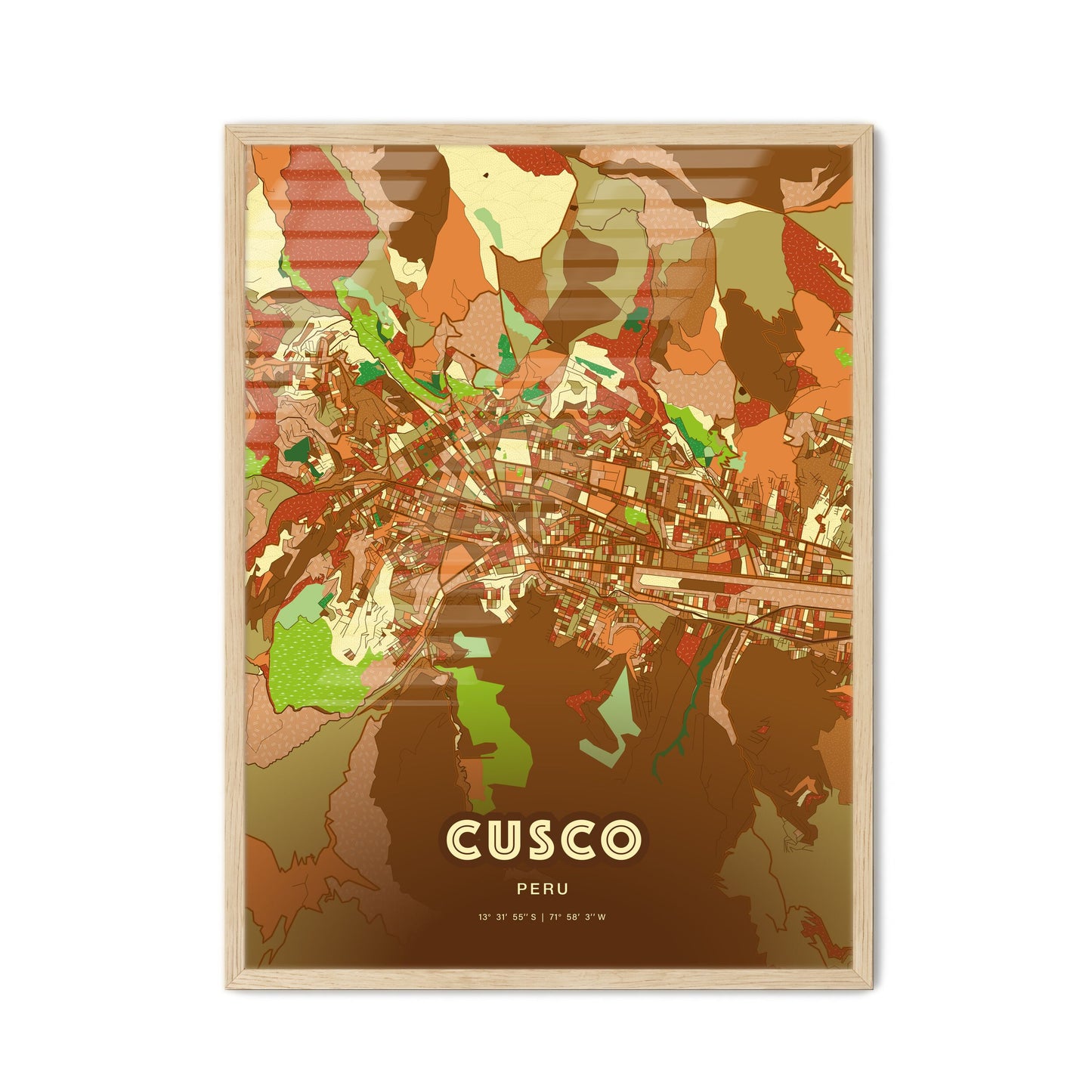 Colorful CUSCO PERU Fine Art Map Farmhouse