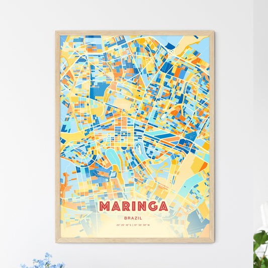 Colorful MARINGA BRAZIL Fine Art Map Blue Orange