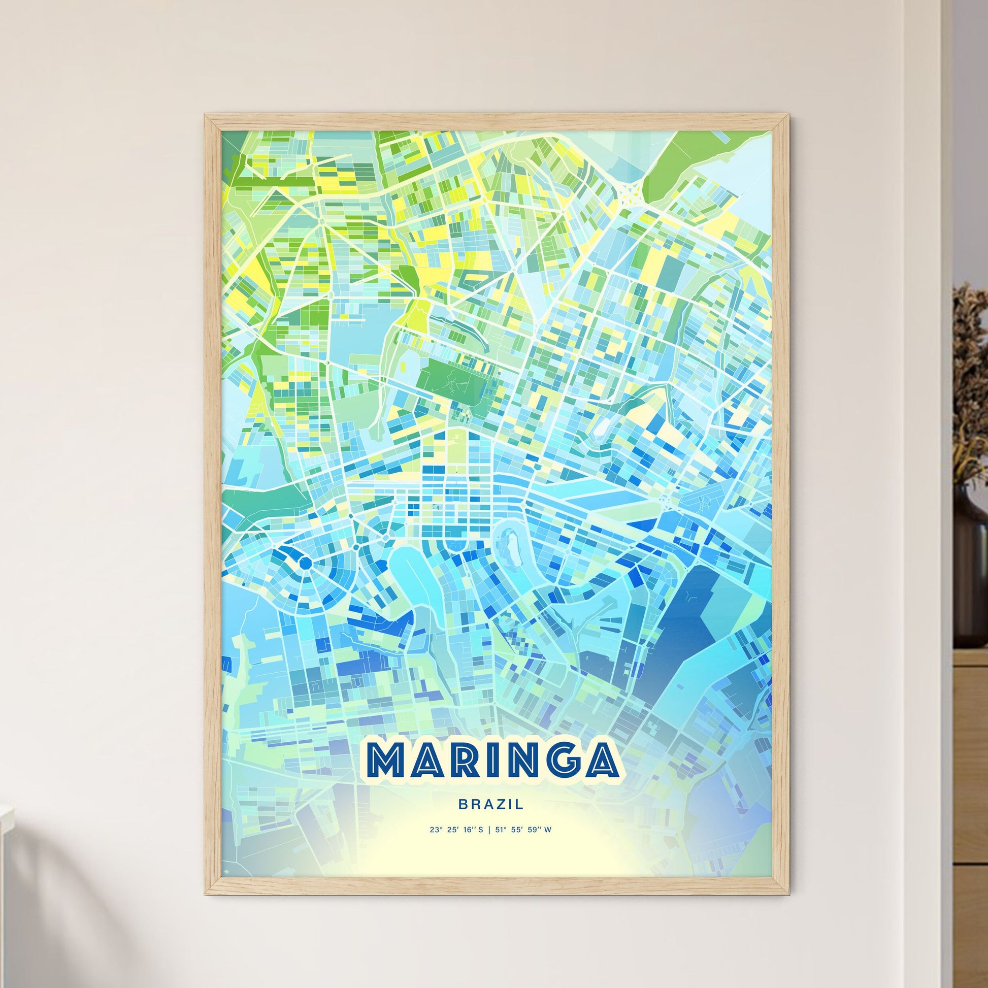 Colorful MARINGA BRAZIL Fine Art Map Cool Blue