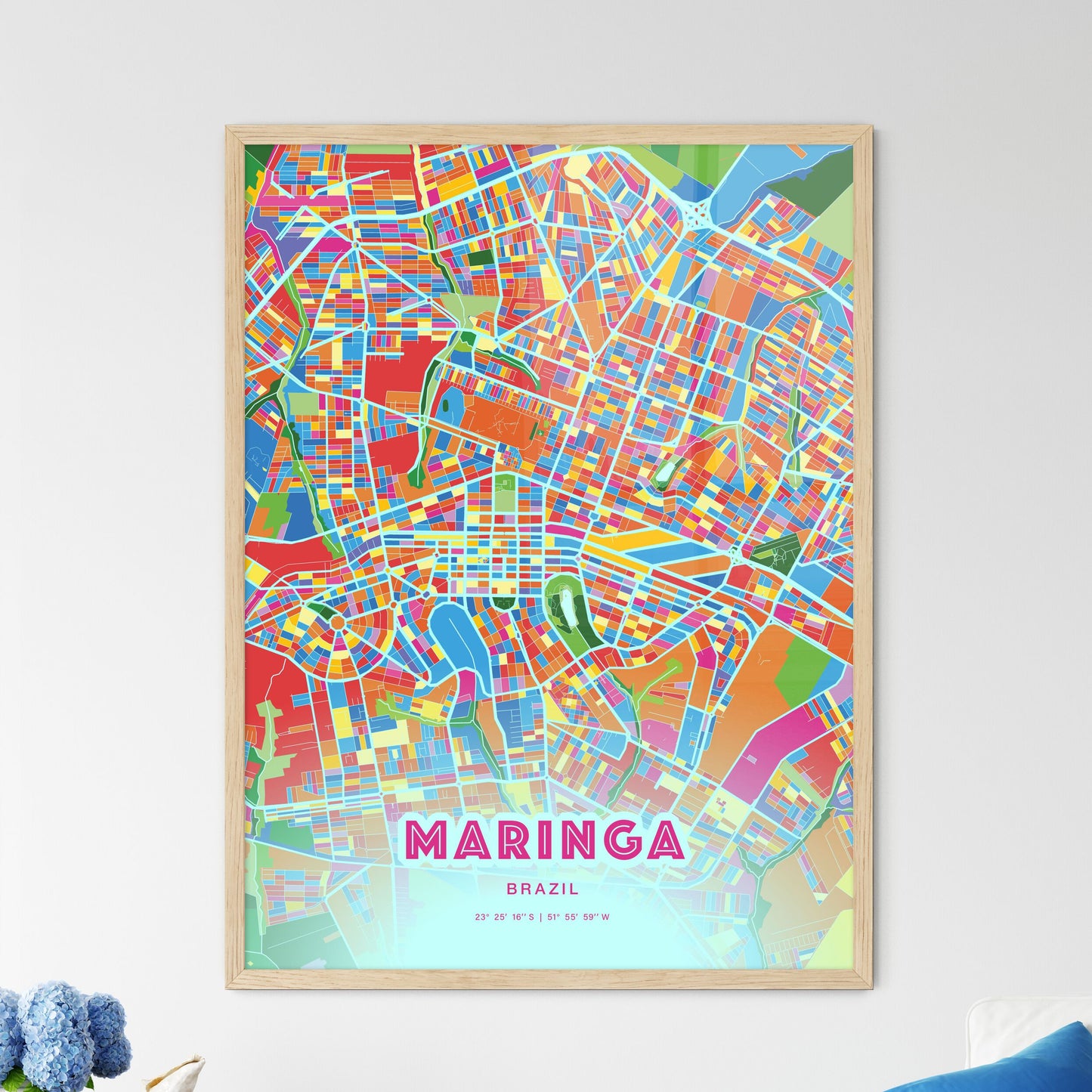 Colorful MARINGA BRAZIL Fine Art Map Crazy Colors