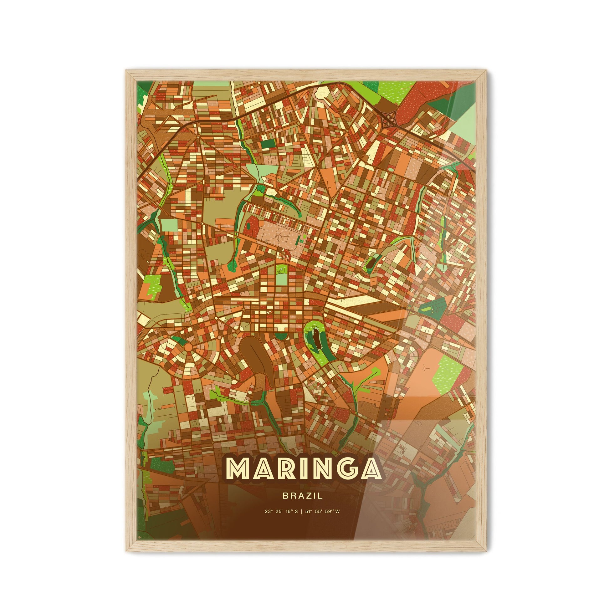 Colorful MARINGA BRAZIL Fine Art Map Farmhouse