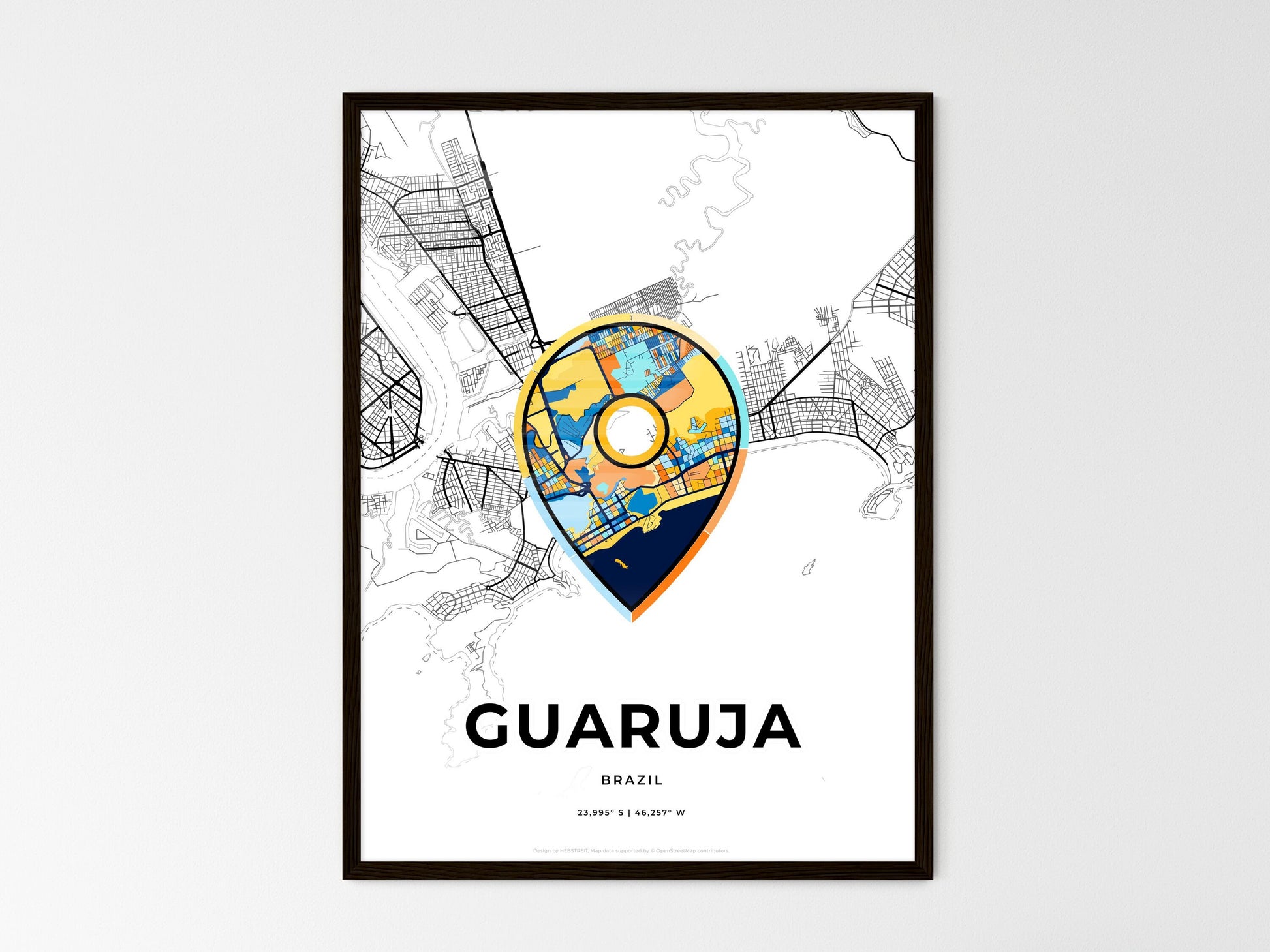 Guaruja Brazil wedding art map with pointer icon