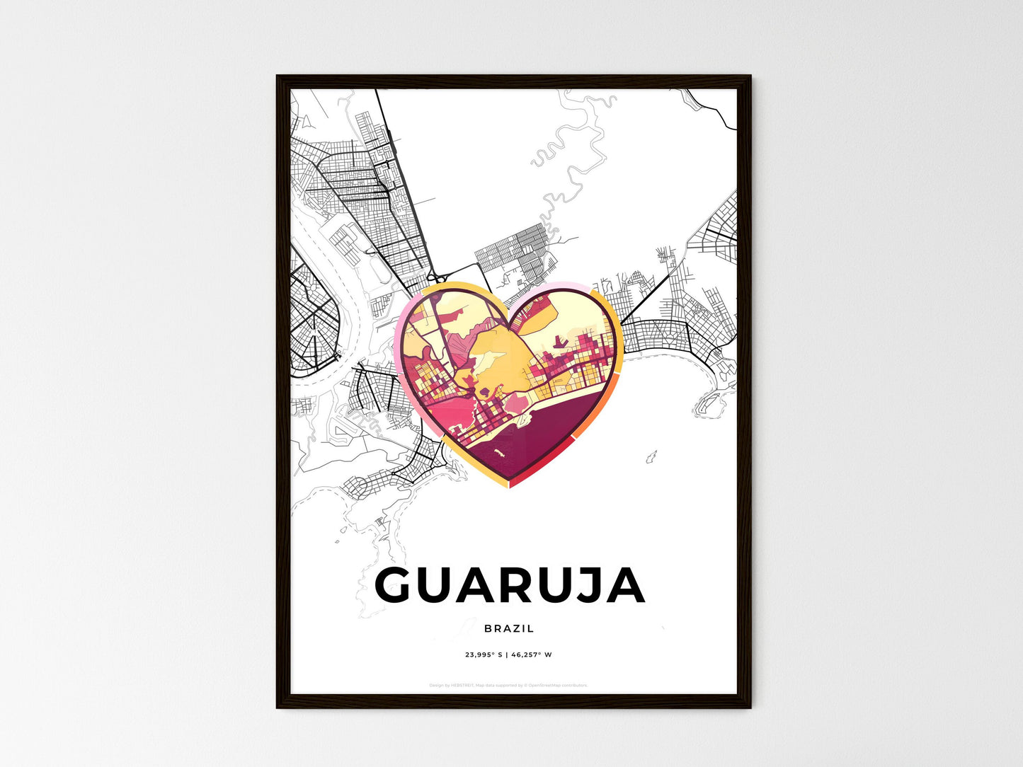 Guaruja Brazil wedding art map with heart icon