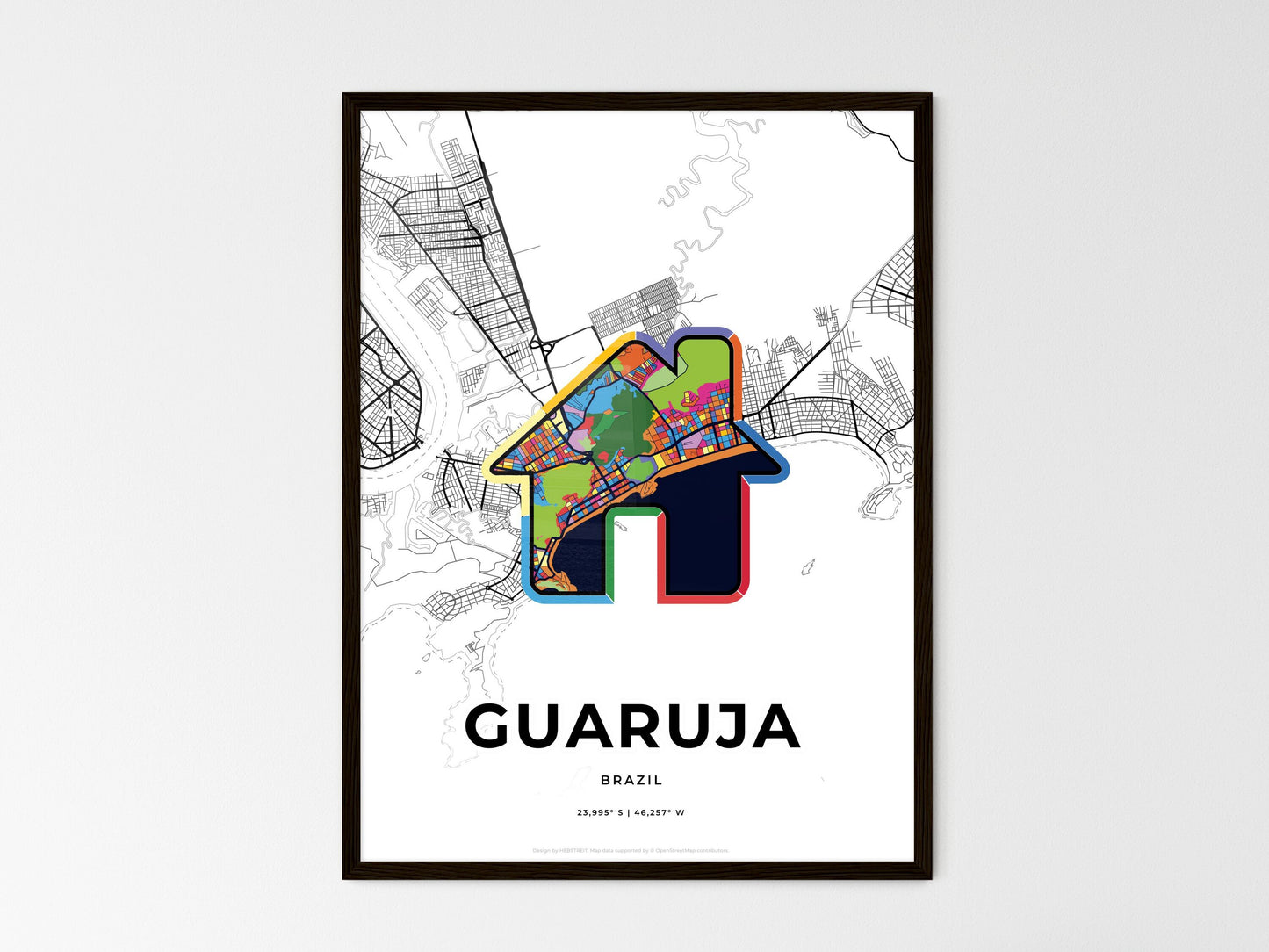 Guaruja Brazil wedding art map with home icon