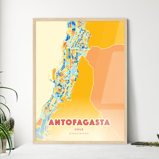 Colorful ANTOFAGASTA CHILE Fine Art Map Blue Orange