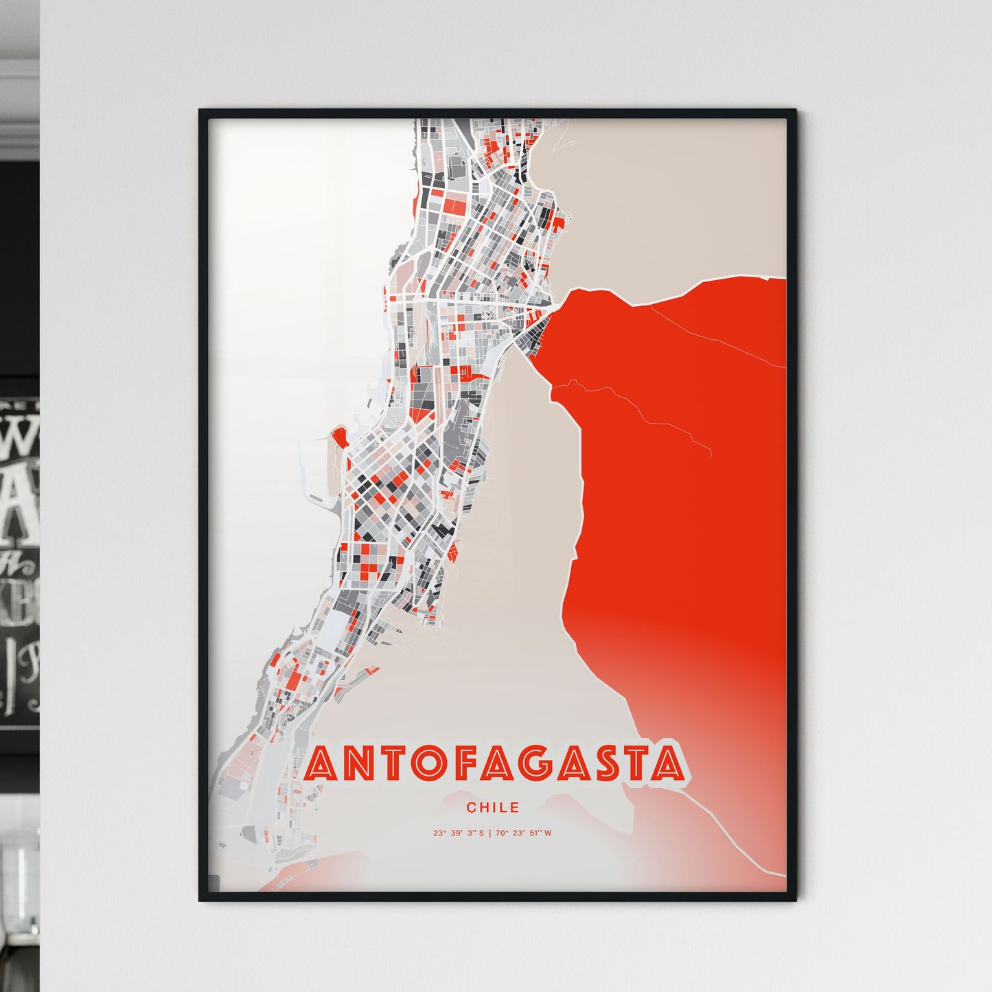 Colorful ANTOFAGASTA CHILE Fine Art Map Modern