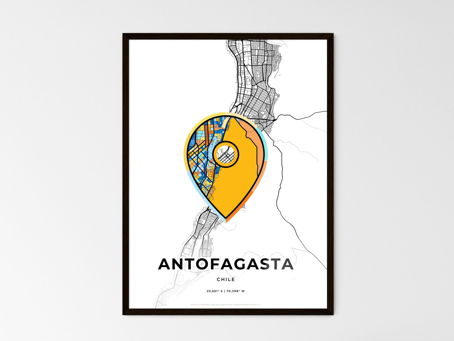 Antofagasta Chile wedding art map with pointer icon