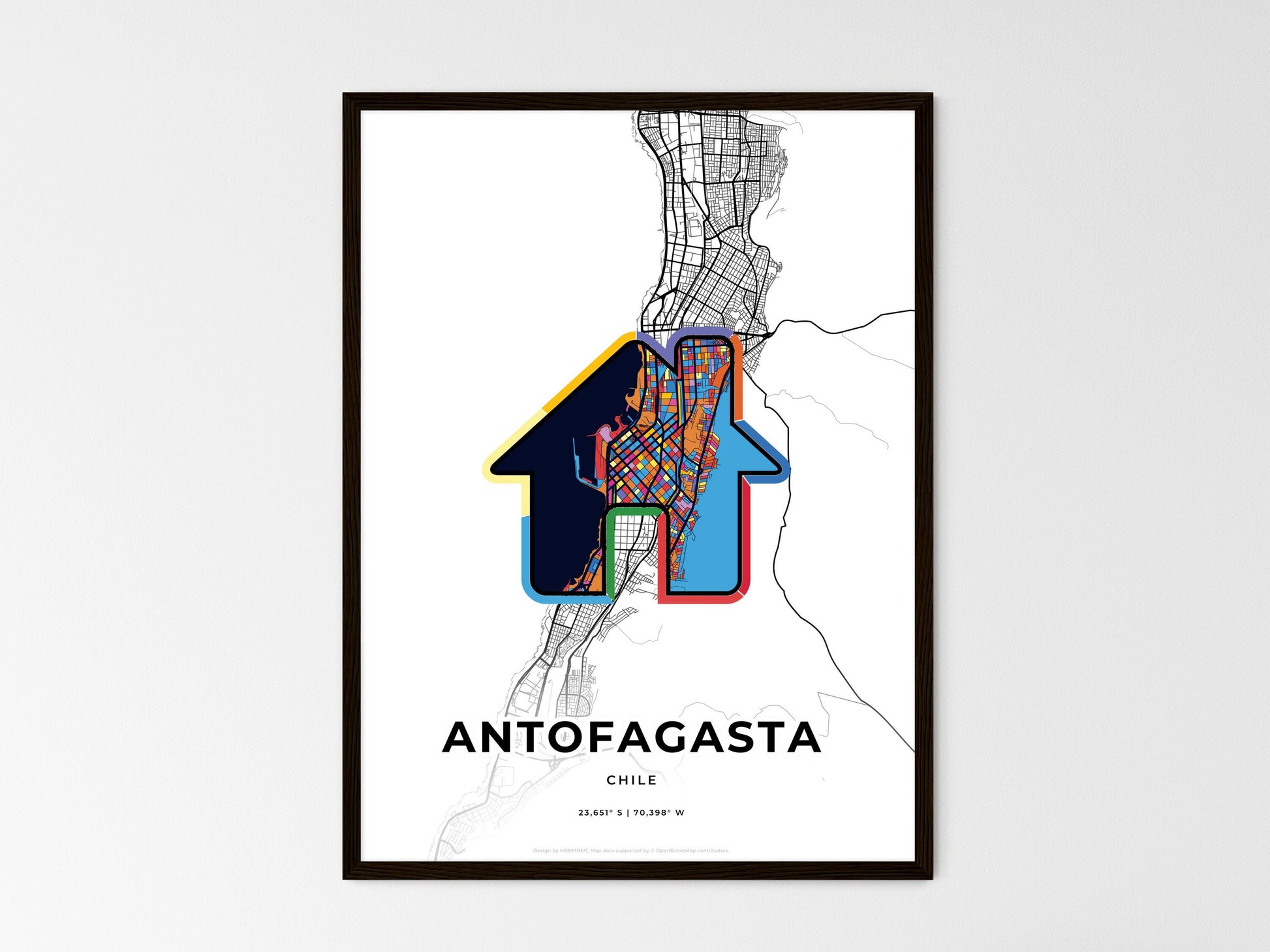 Antofagasta Chile wedding art map with home icon