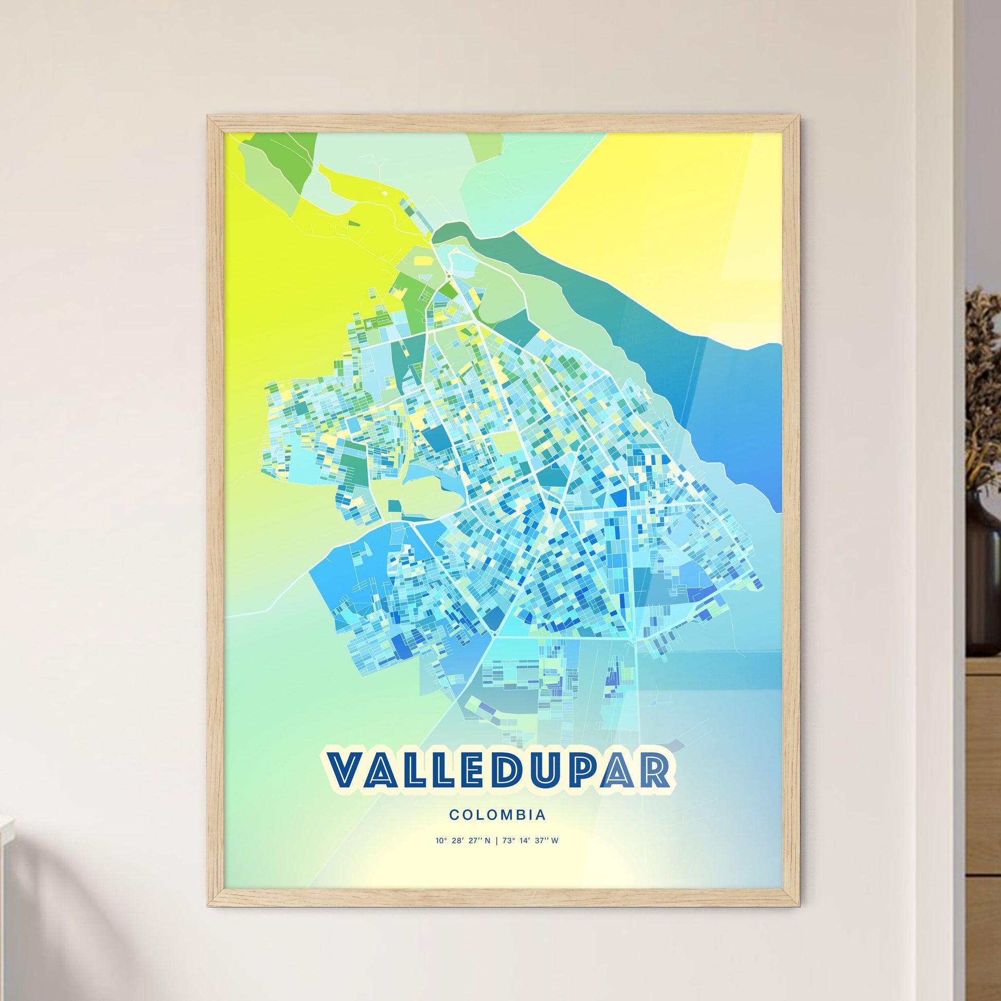 Colorful VALLEDUPAR COLOMBIA Fine Art Map Cool Blue