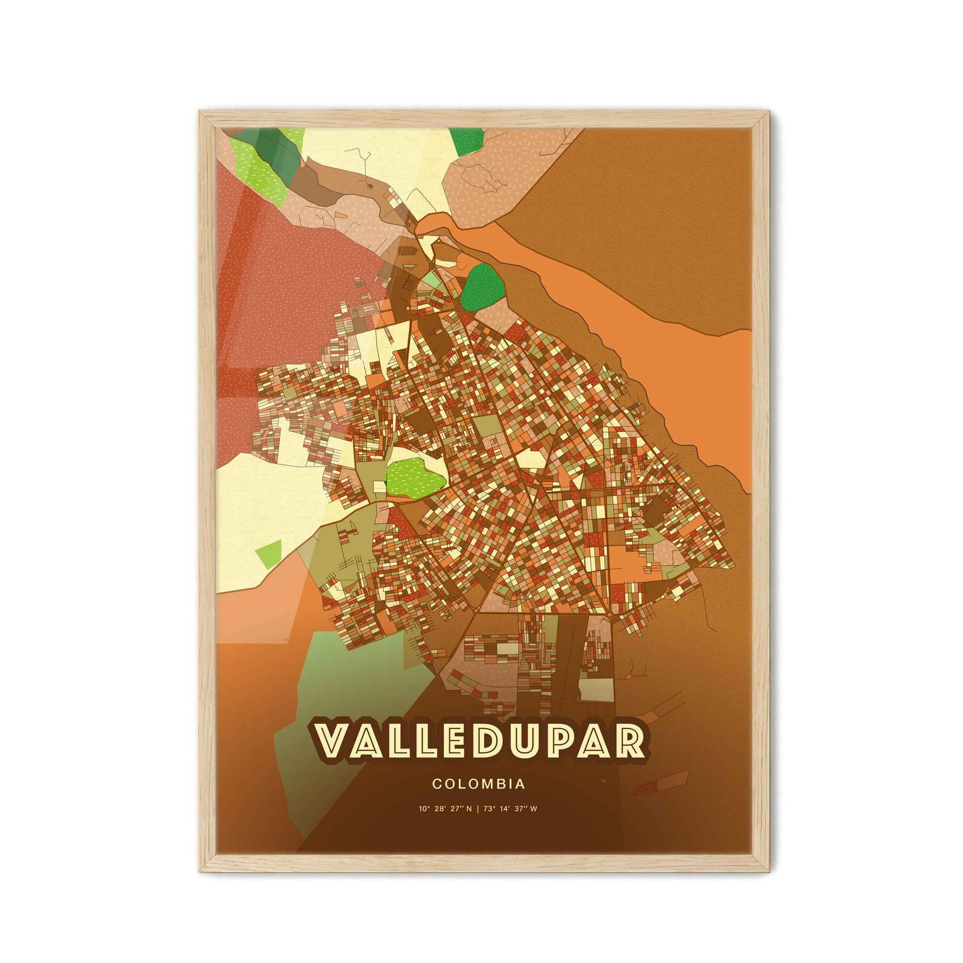 Colorful VALLEDUPAR COLOMBIA Fine Art Map Farmhouse