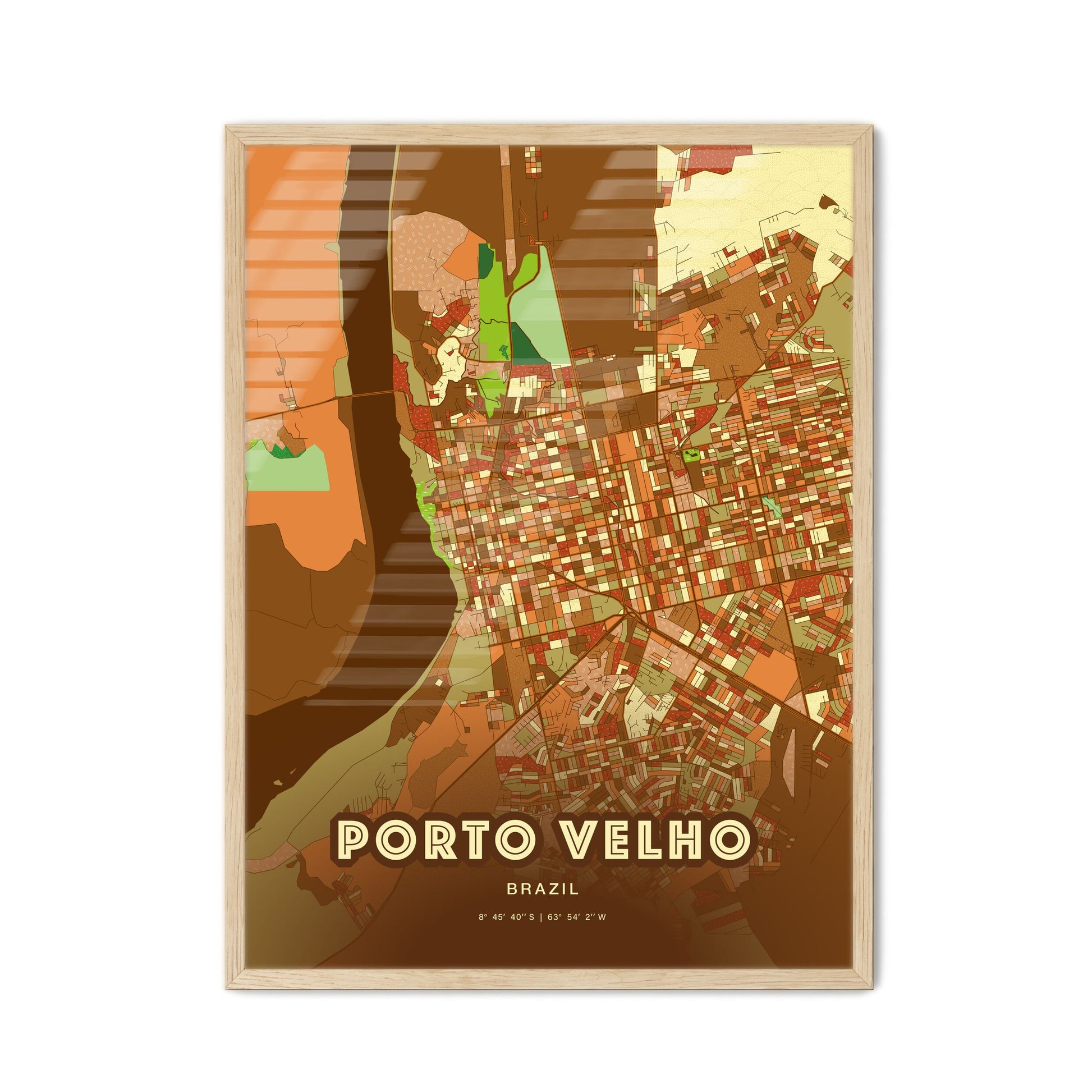 Colorful PORTO VELHO BRAZIL Fine Art Map Farmhouse