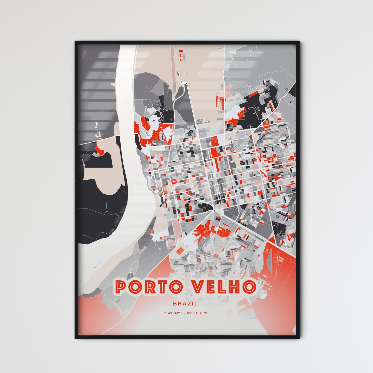 Colorful PORTO VELHO BRAZIL Fine Art Map Modern