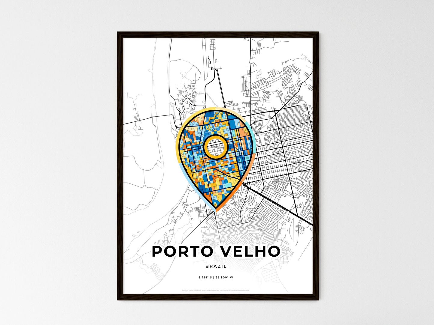 Porto Velho Brazil wedding art map with pointer icon