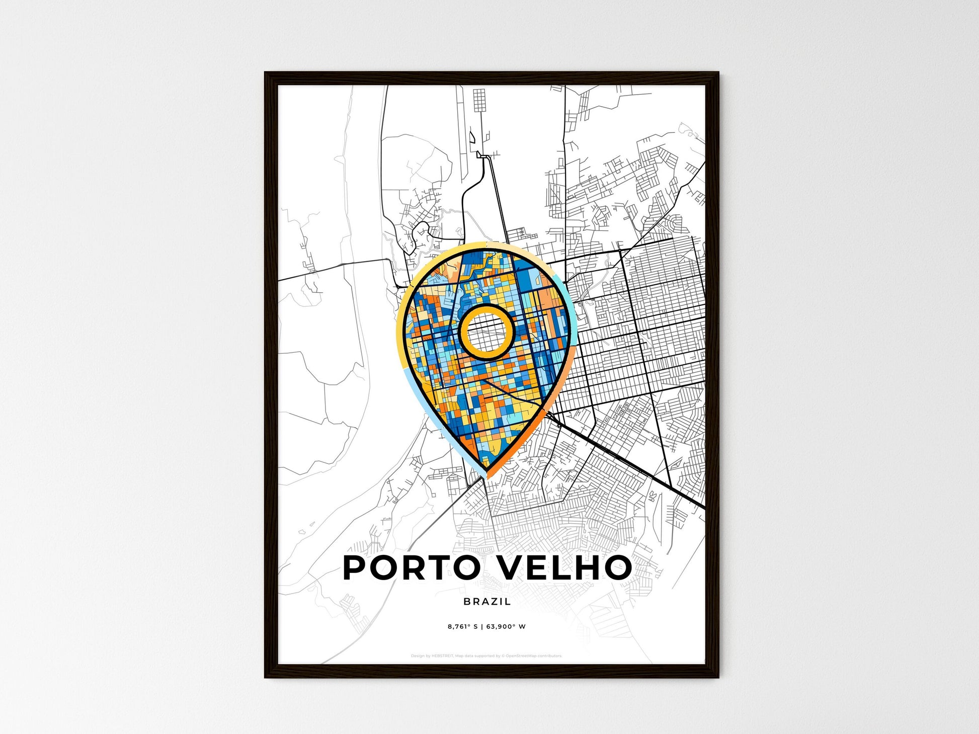 Porto Velho Brazil wedding art map with pointer icon