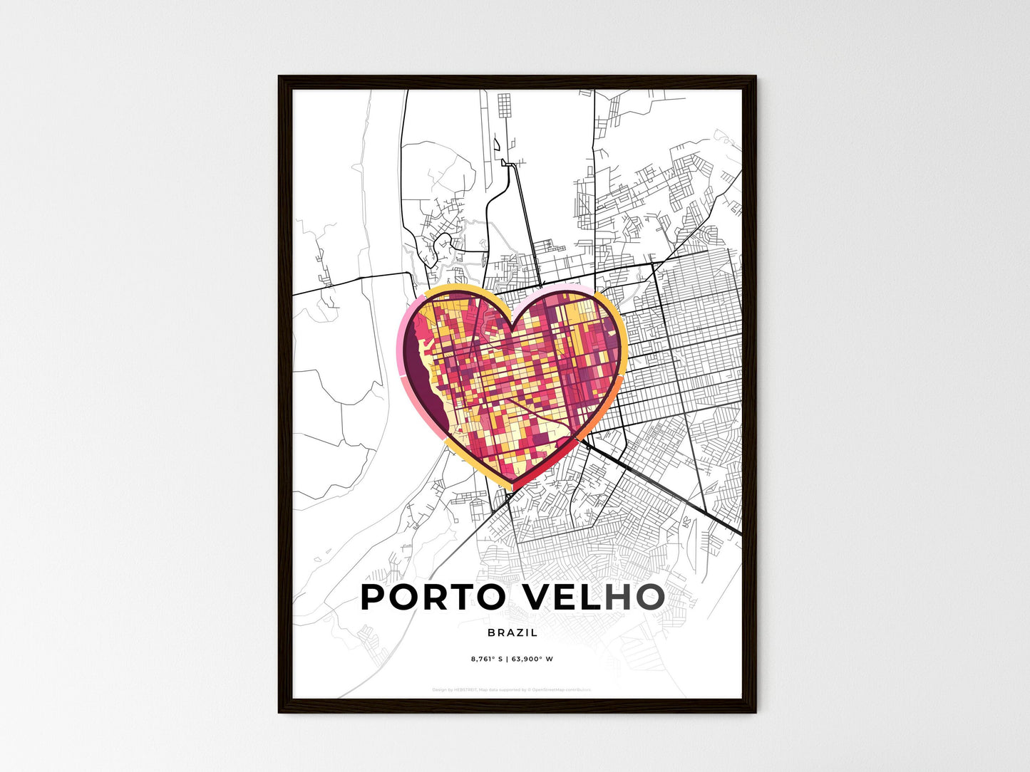Porto Velho Brazil wedding art map with heart icon